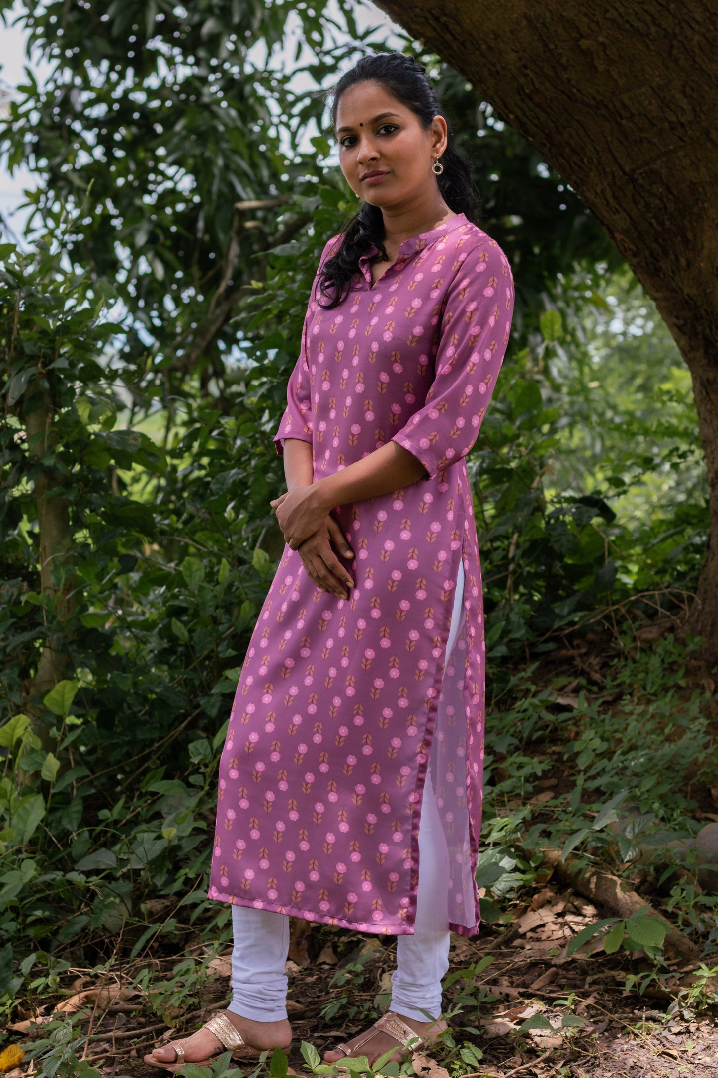 Lilac Floral Collared Kurta