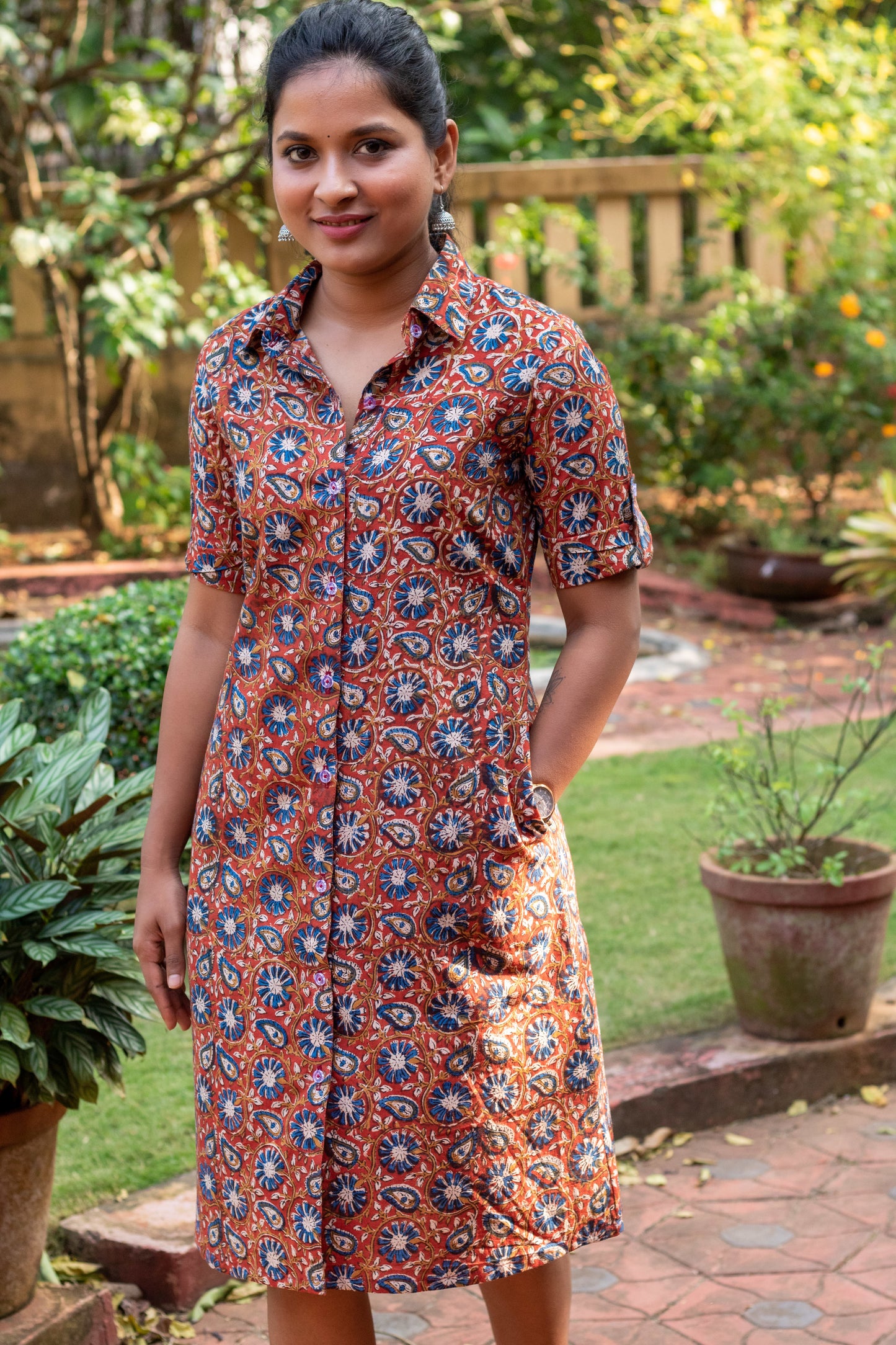 Maroon Kalamkari Shirt Dress