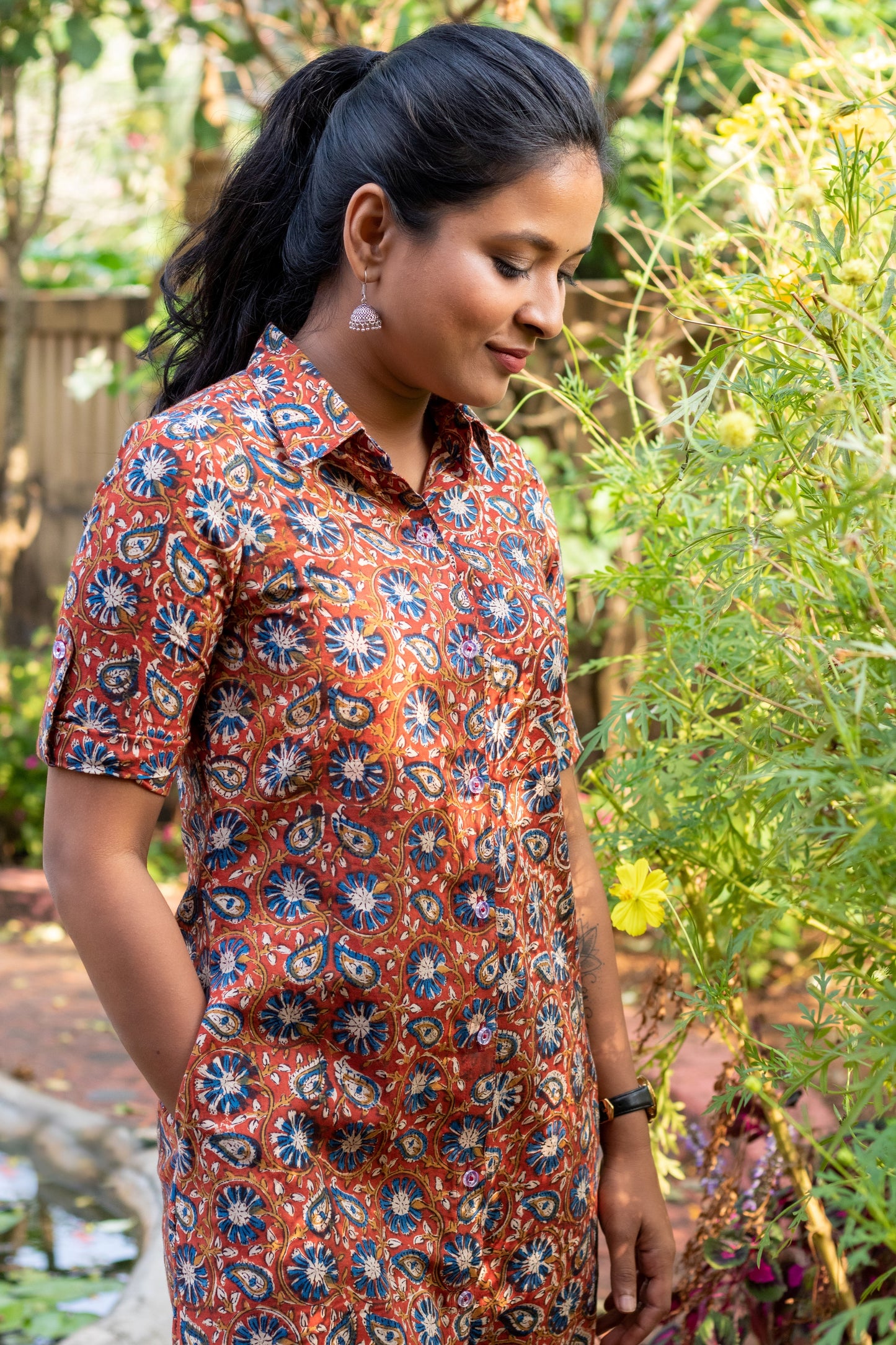 Maroon Kalamkari Shirt Dress