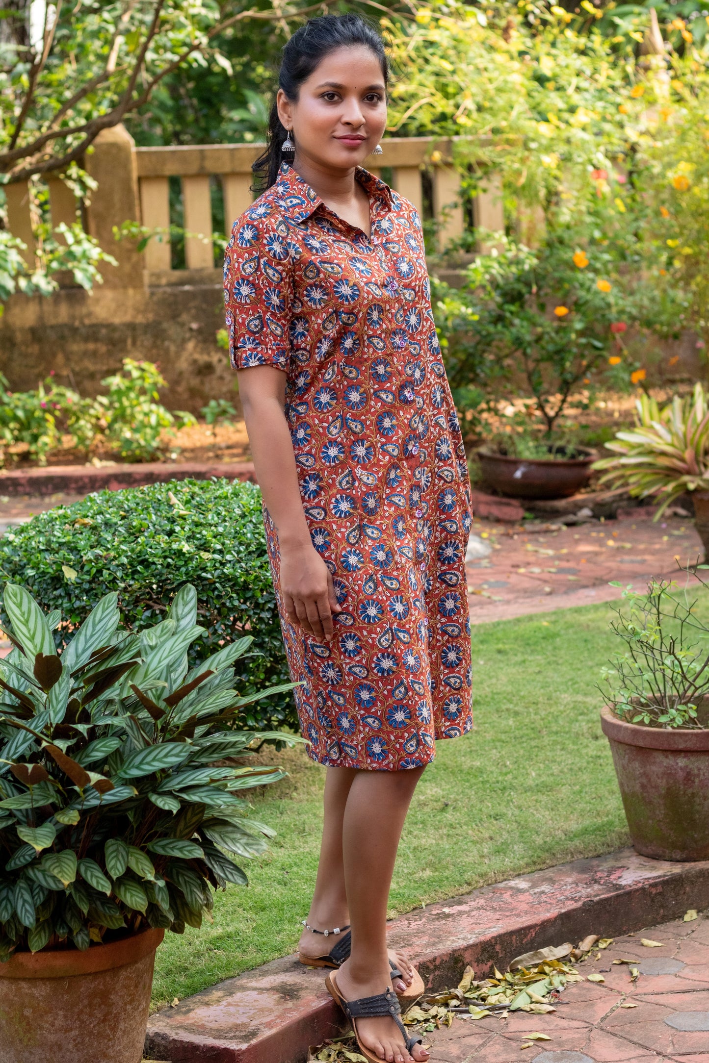 Maroon Kalamkari Shirt Dress