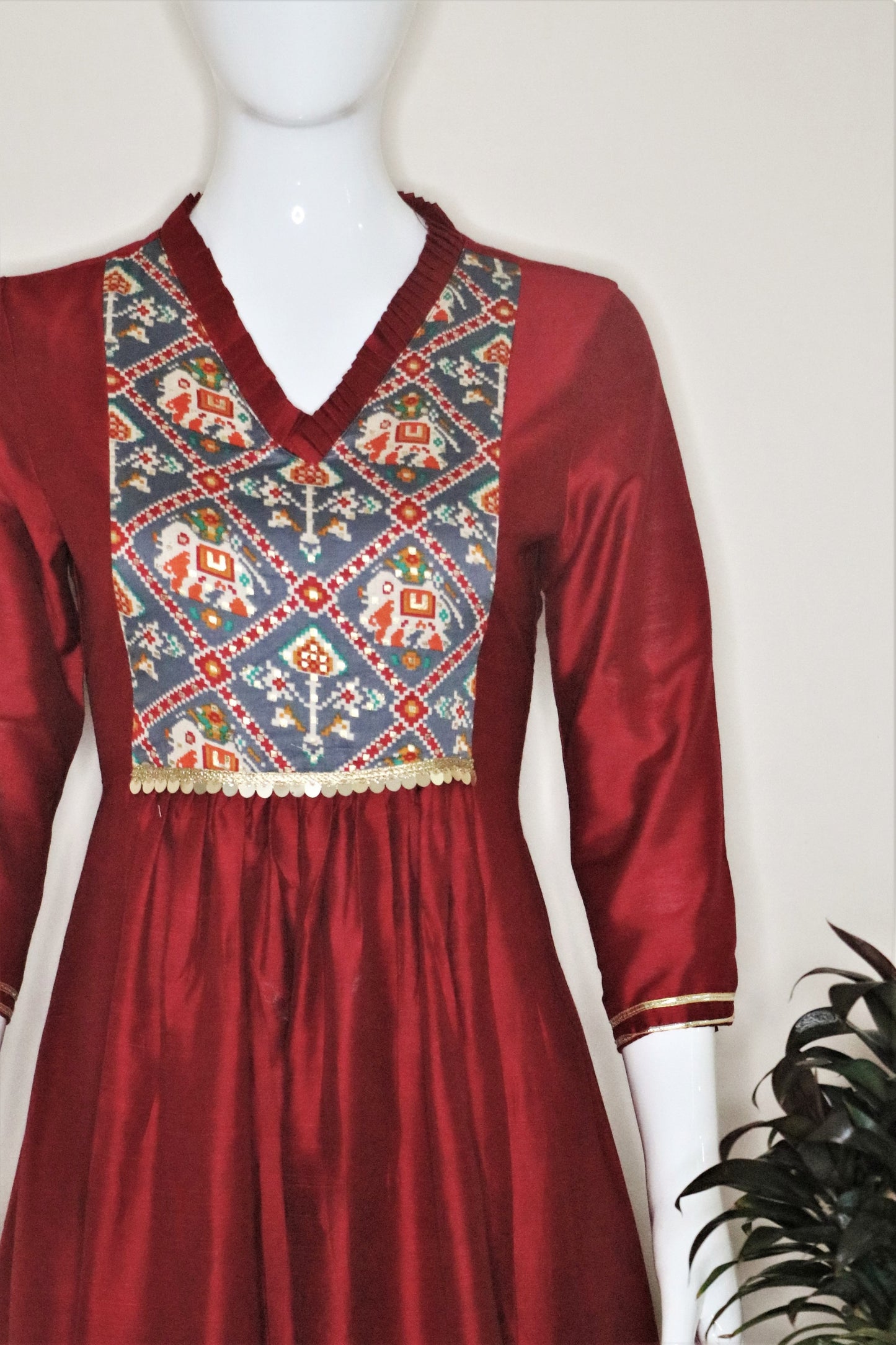 Maroon Kurta with Grey Patola