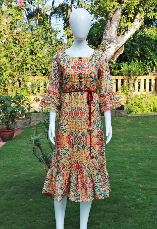 Abstract Print Ruffled Dress