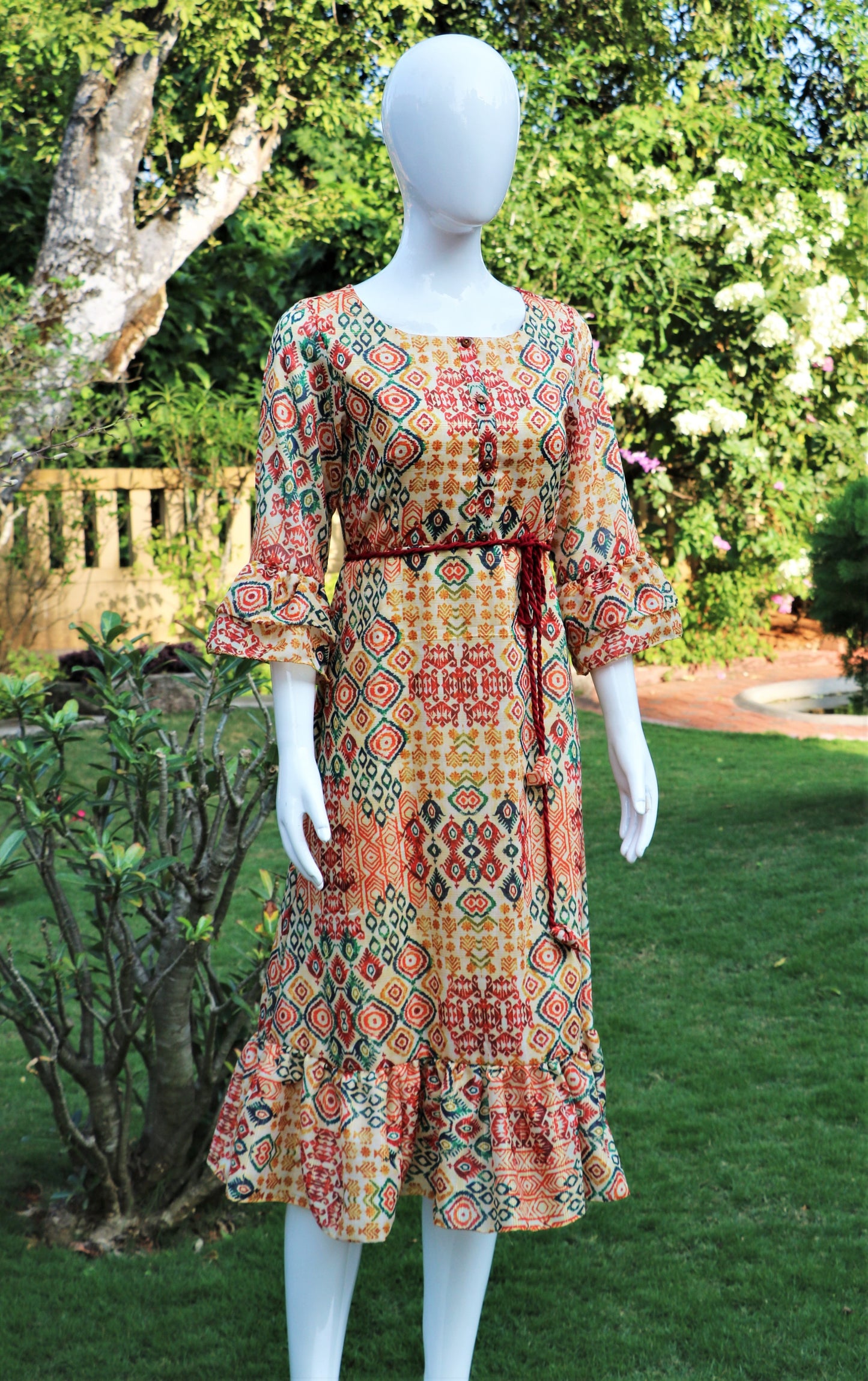 Abstract Print Ruffled Dress