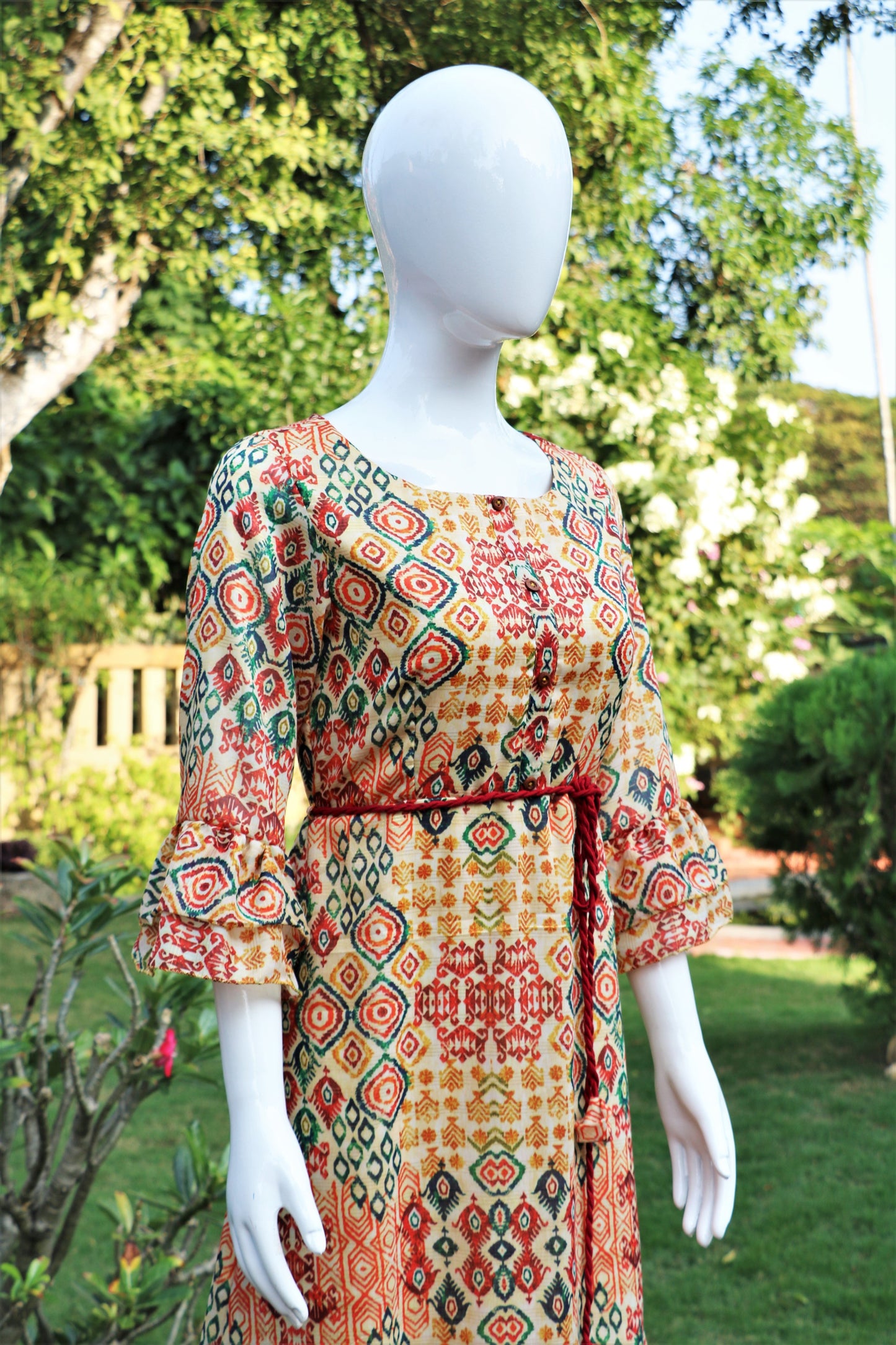 Abstract Print Ruffled Dress