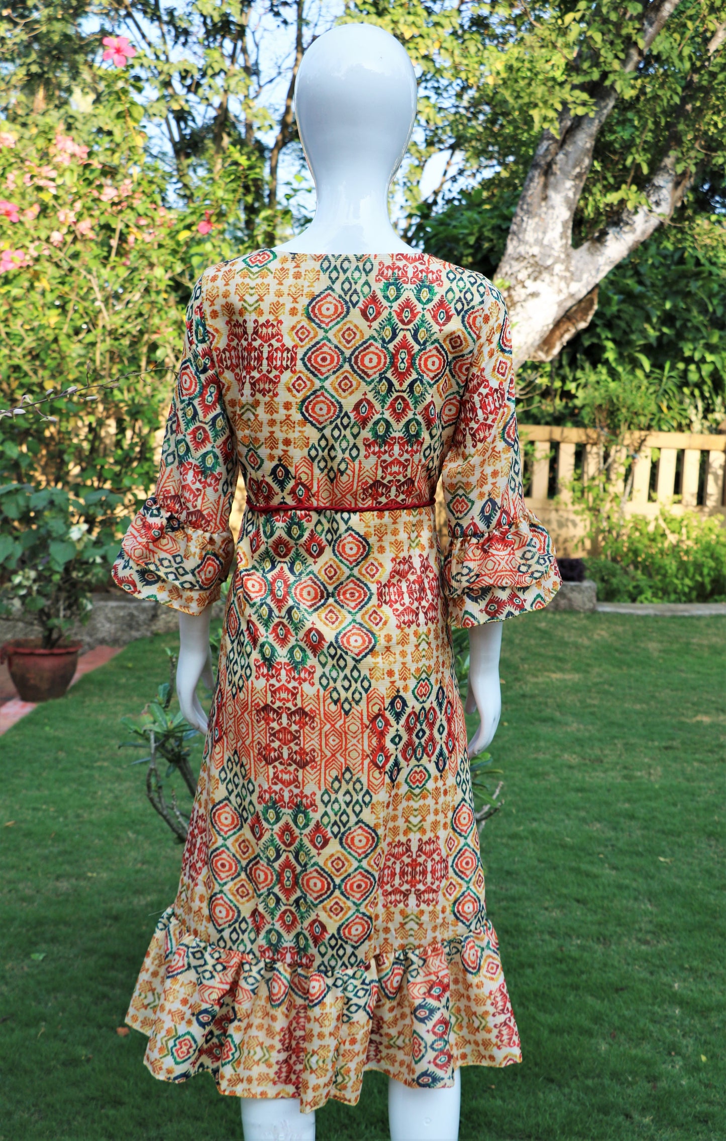 Abstract Print Ruffled Dress
