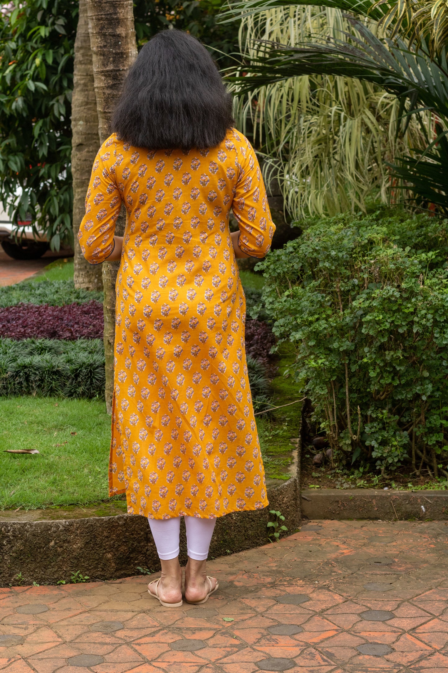 Mustard with Blue Motif Block Print Kurta with Handwork