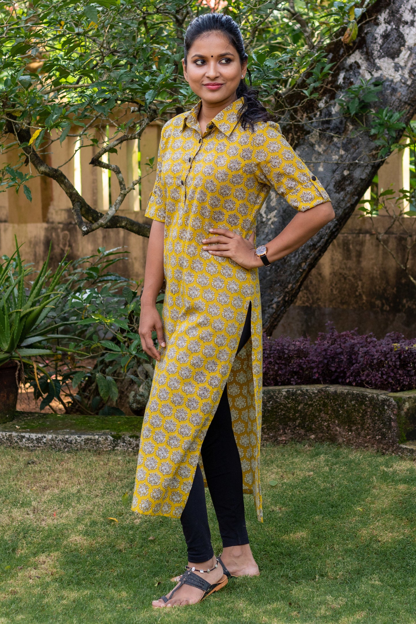 Mustard Collared Kalamkari Kurta