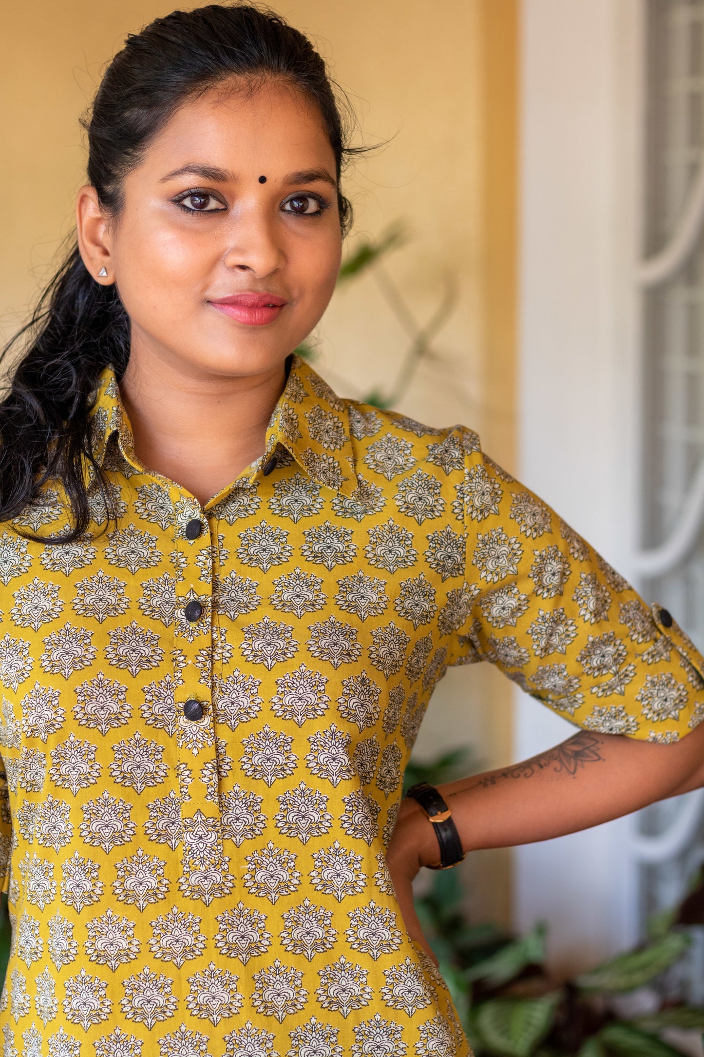 Mustard Collared Kalamkari Kurta