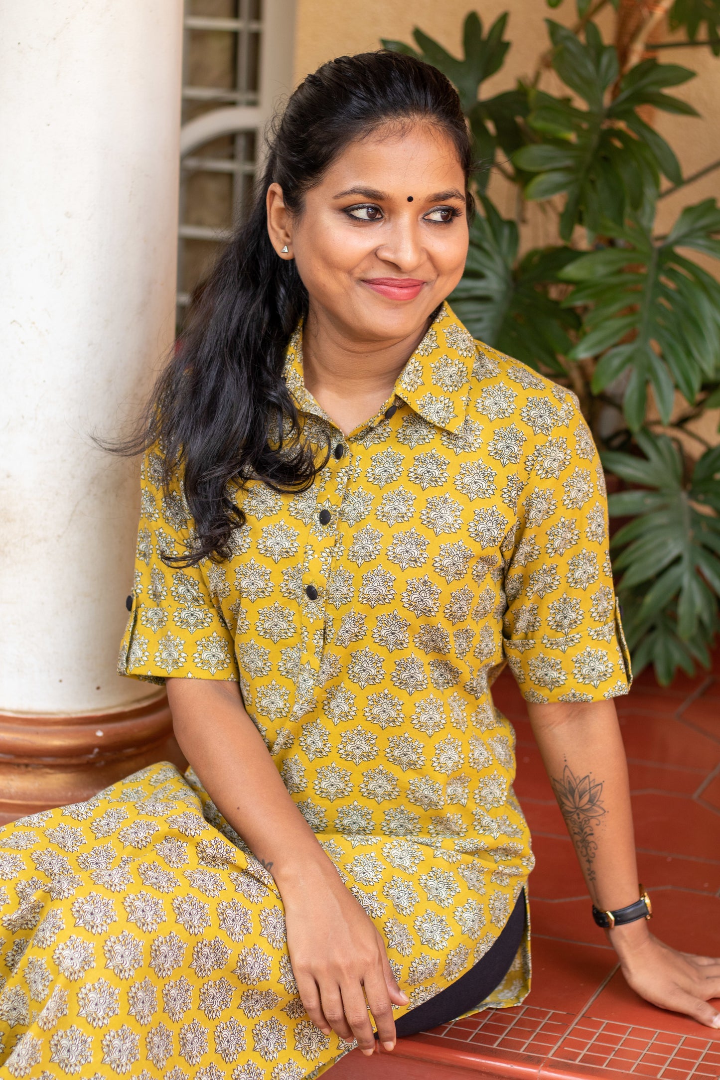 Mustard Collared Kalamkari Kurta