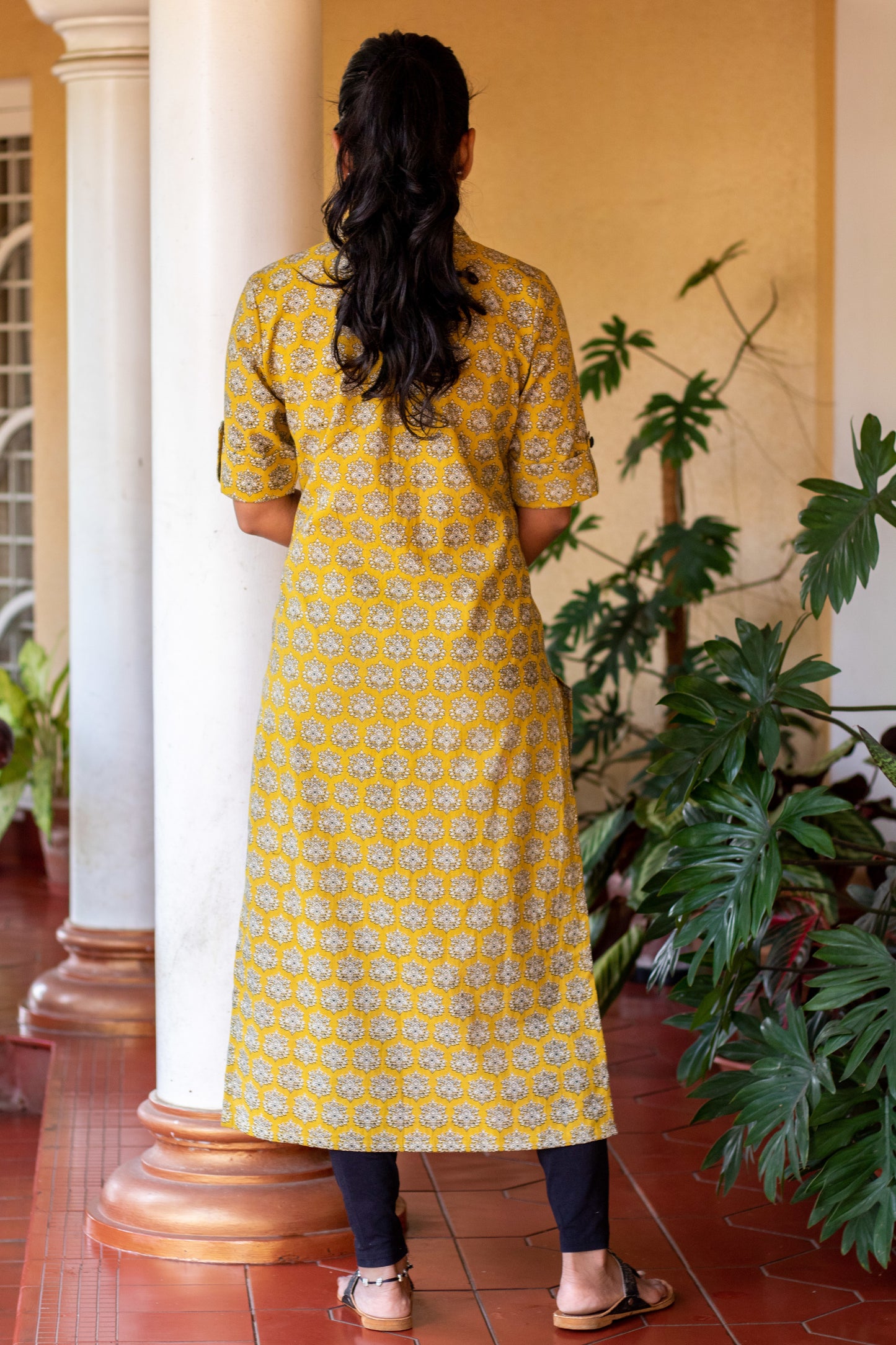 Mustard Collared Kalamkari Kurta