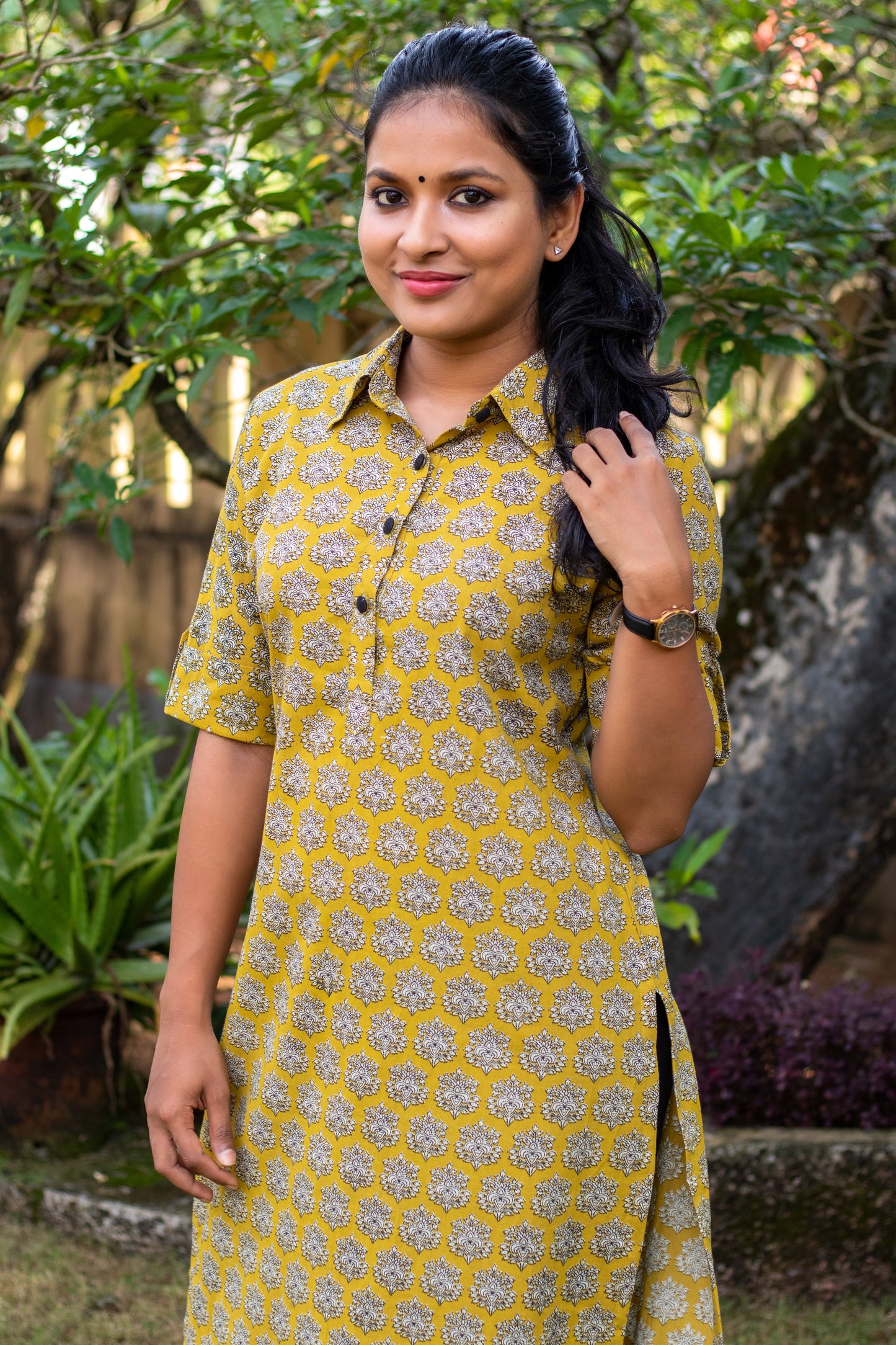 Mustard Collared Kalamkari Kurta