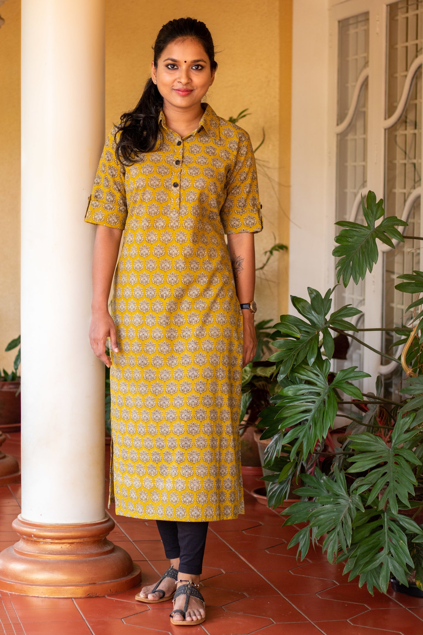 Mustard Collared Kalamkari Kurta