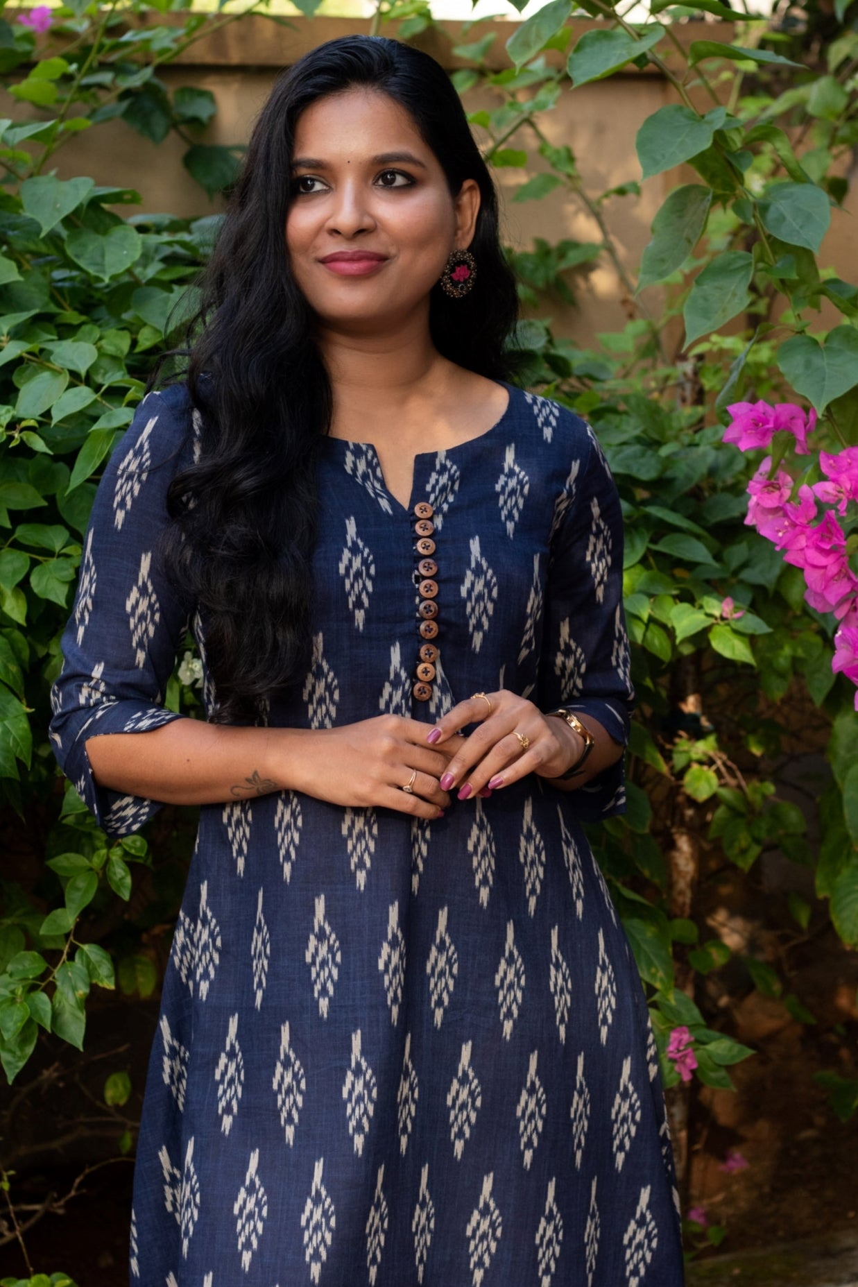 Navy Blue Ikat A-Line Dress