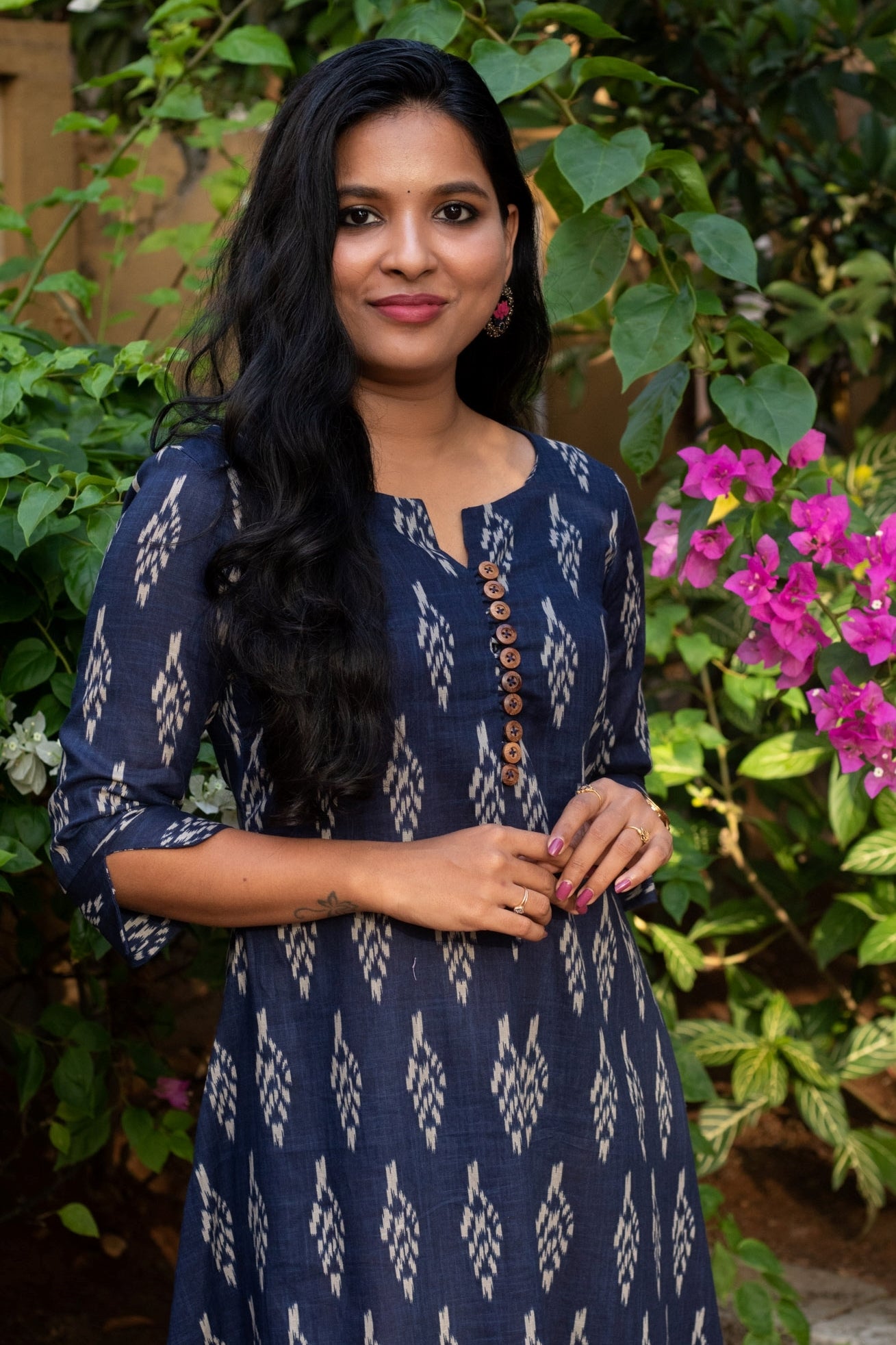 Navy Blue Ikat A-Line Dress