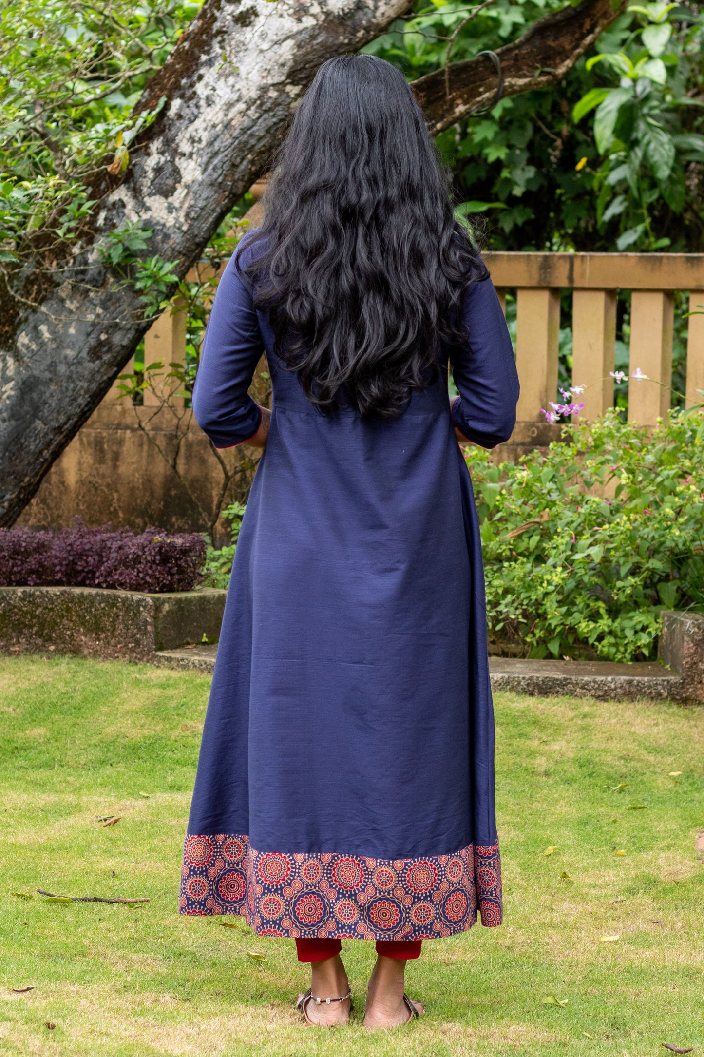 Navy Blue Kurta - Dress with Ajrakh Collar