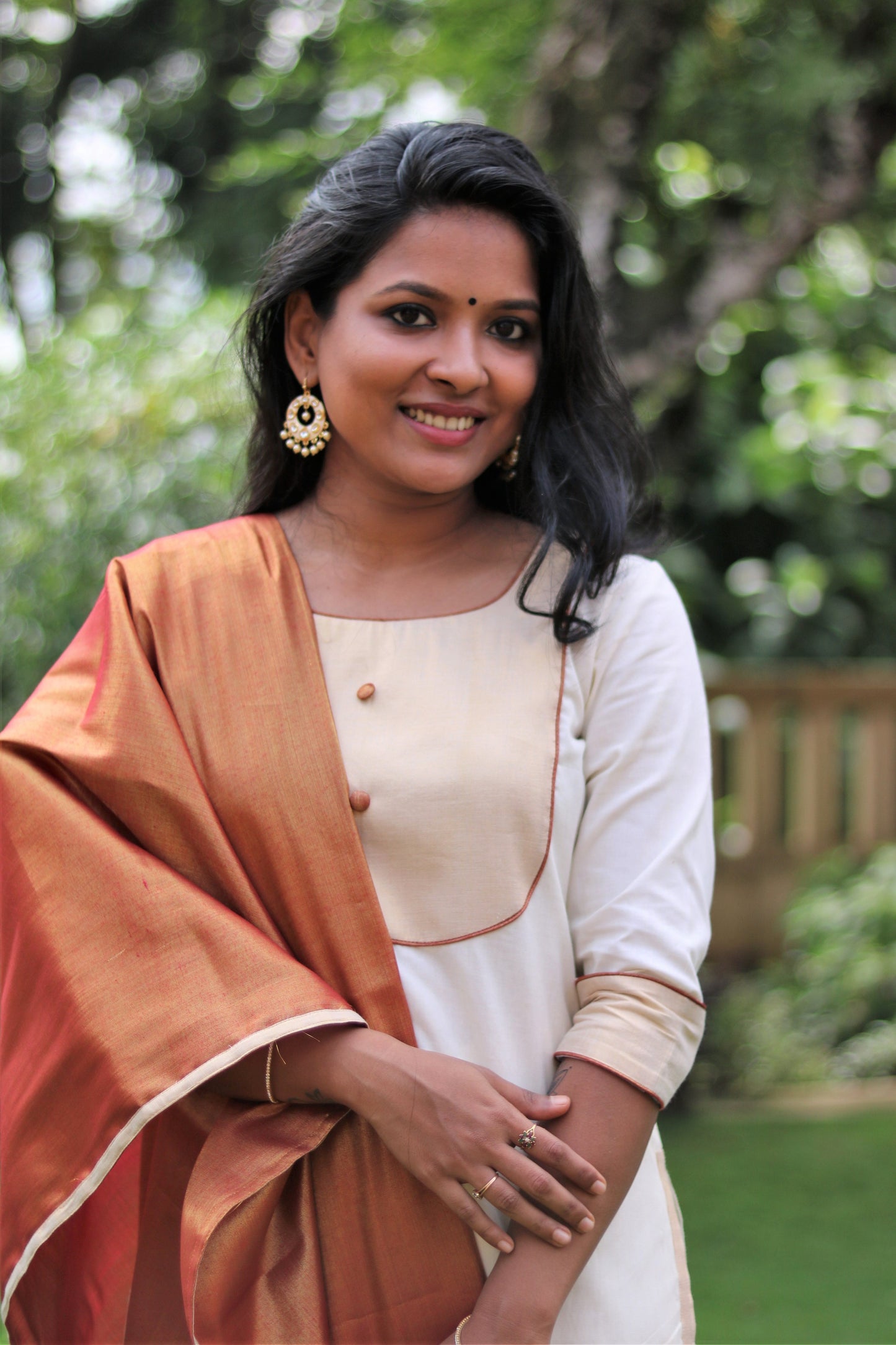 Kasavu Kurta & Palazzo Set with Maroon Dupatta