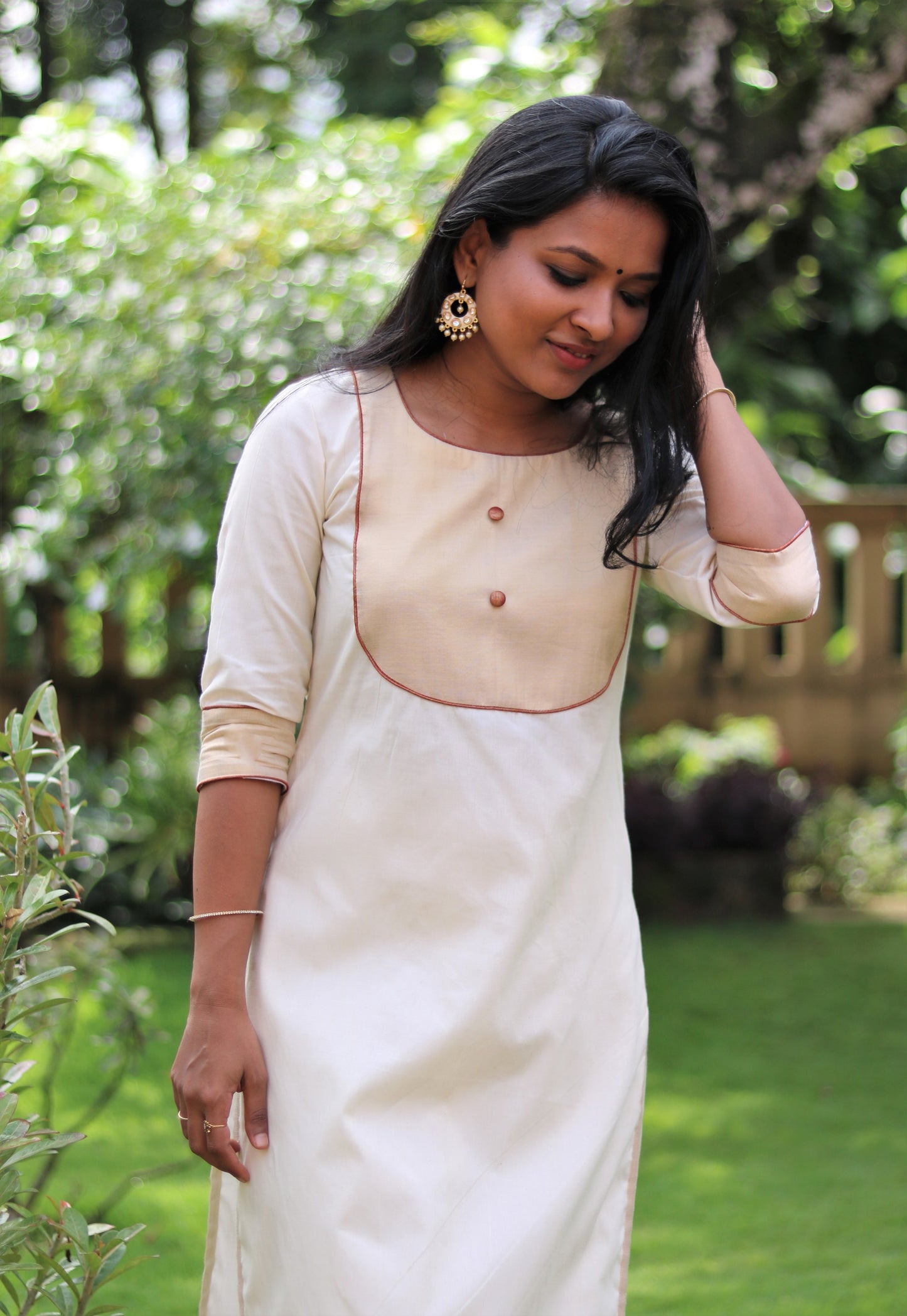 Kasavu Kurta & Palazzo Set with Maroon Dupatta