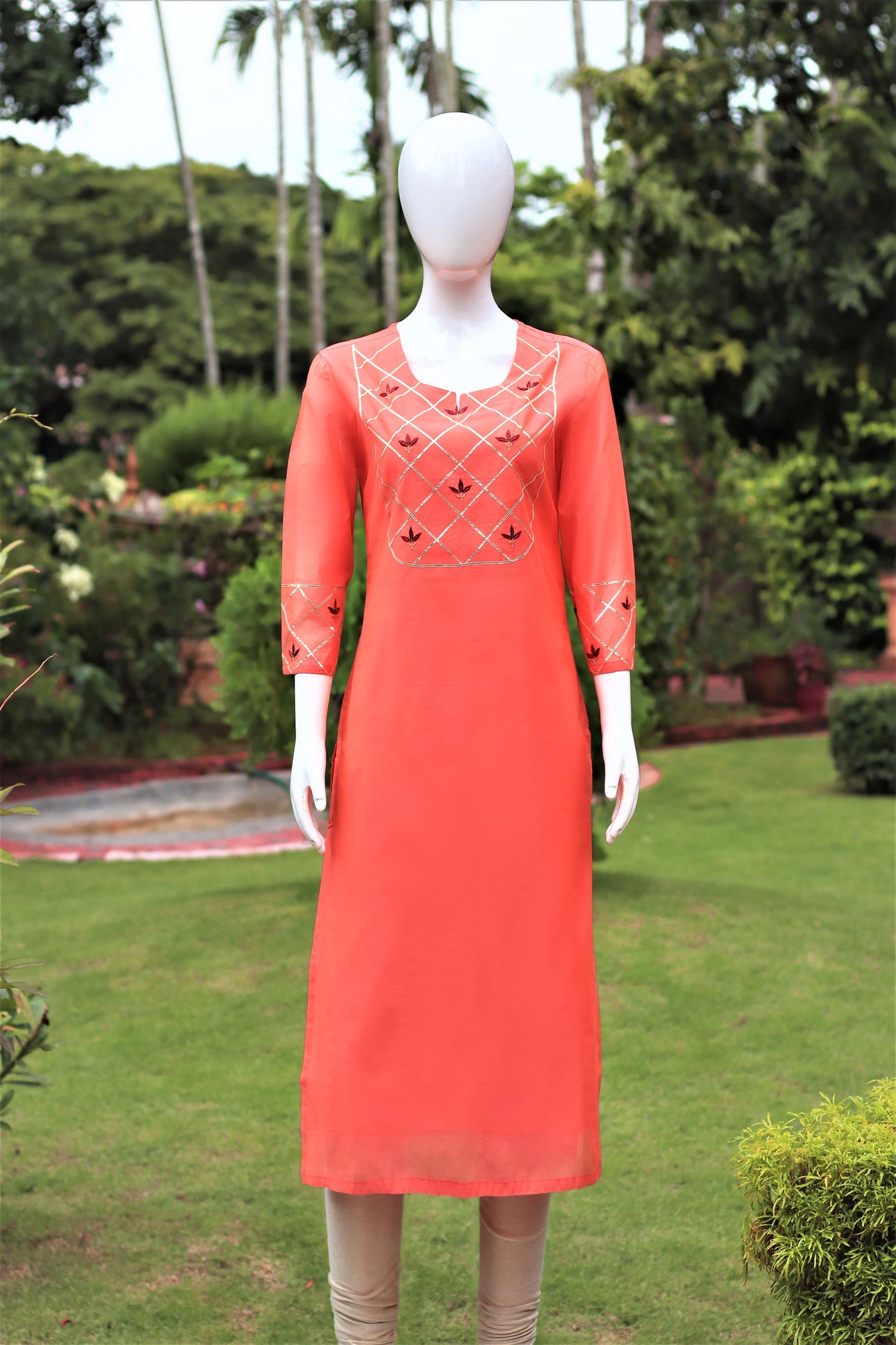 Peach Embroidered Chanderi Kurta