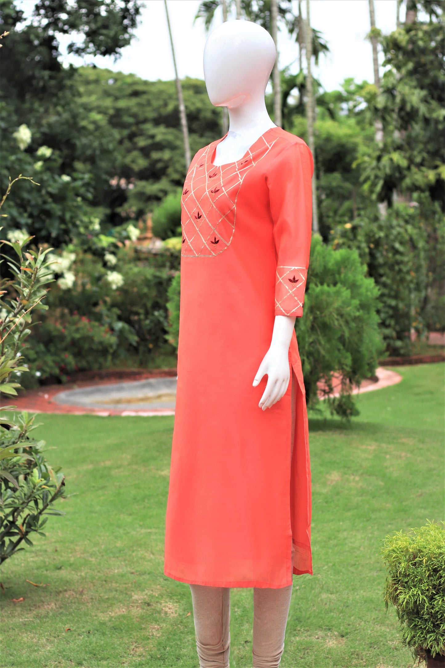 Peach Embroidered Chanderi Kurta
