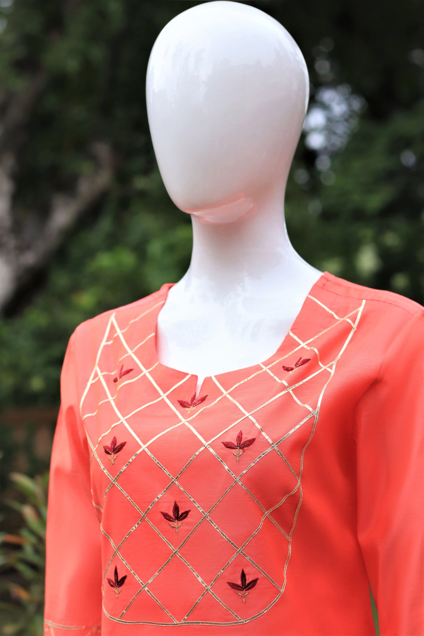 Peach Embroidered Chanderi Kurta