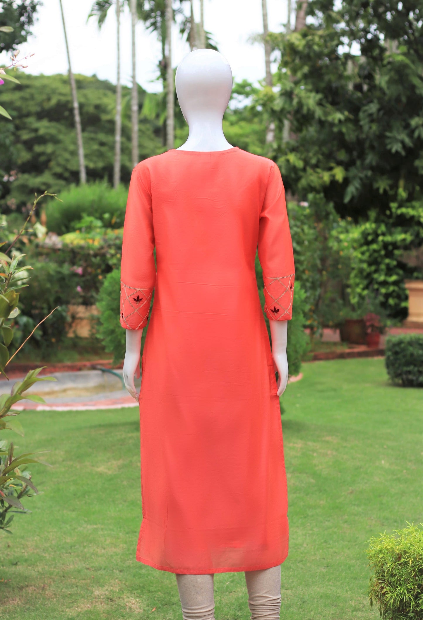 Peach Embroidered Chanderi Kurta