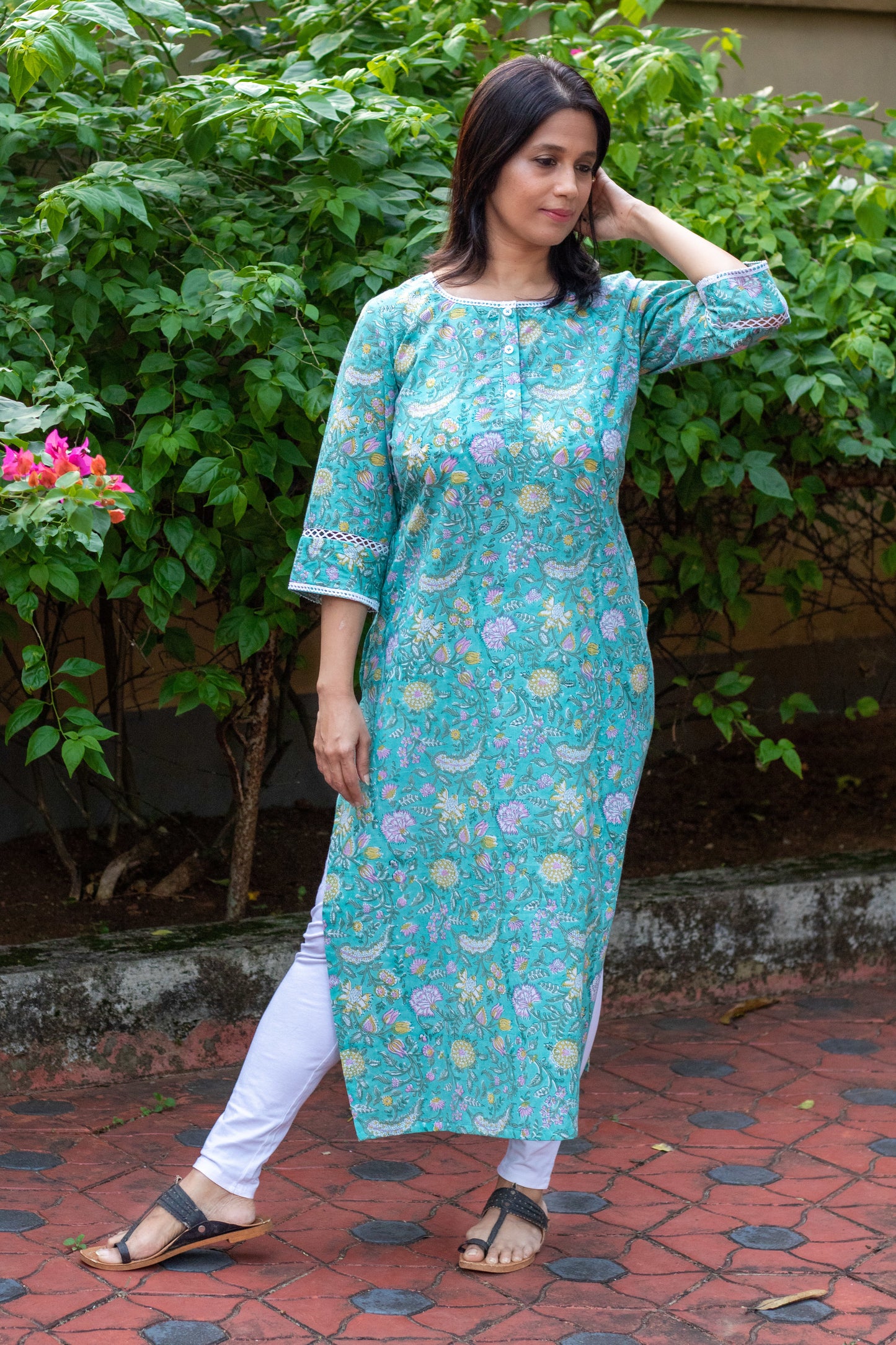 Pastel Blue Floral Lacy Kurta
