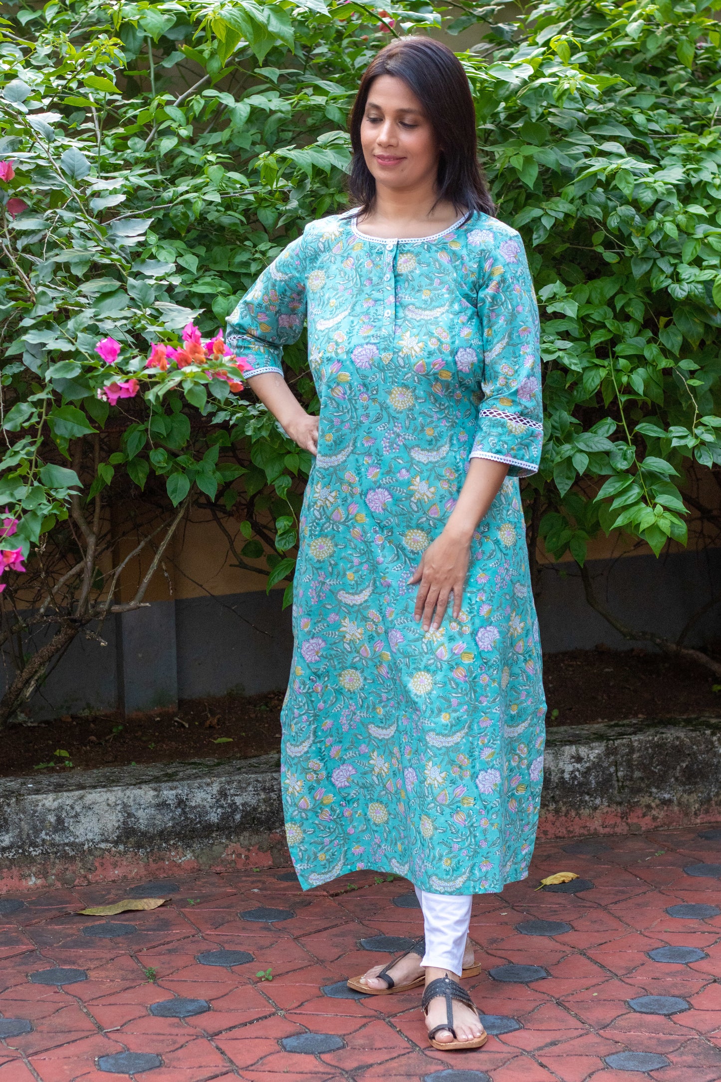 Pastel Blue Floral Lacy Kurta