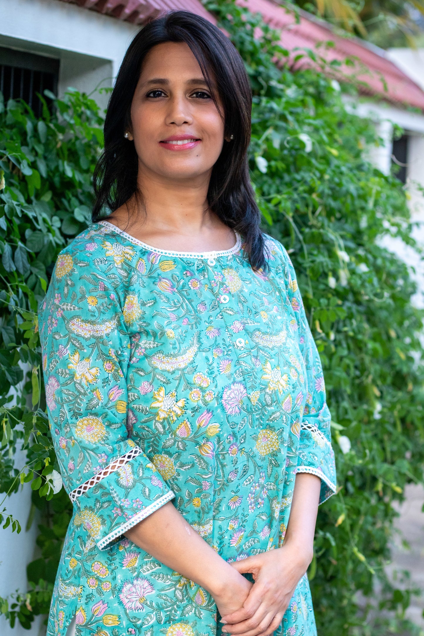 Pastel Blue Floral Lacy Kurta