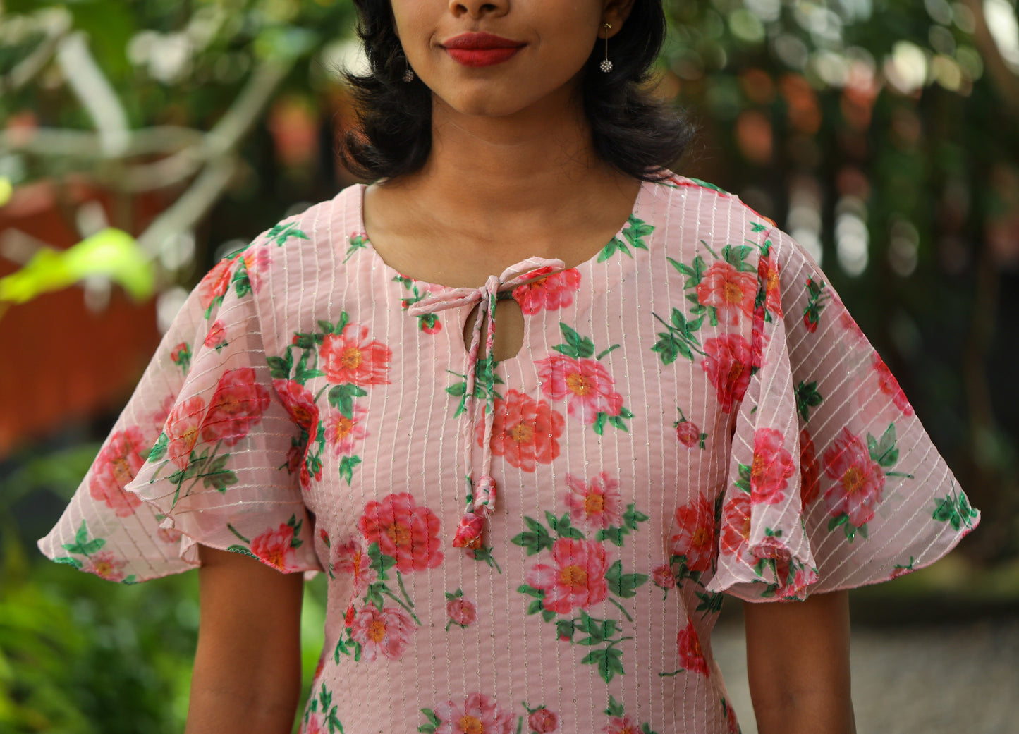 Peach Floral Kurta in Sequins Embroidered Georgette