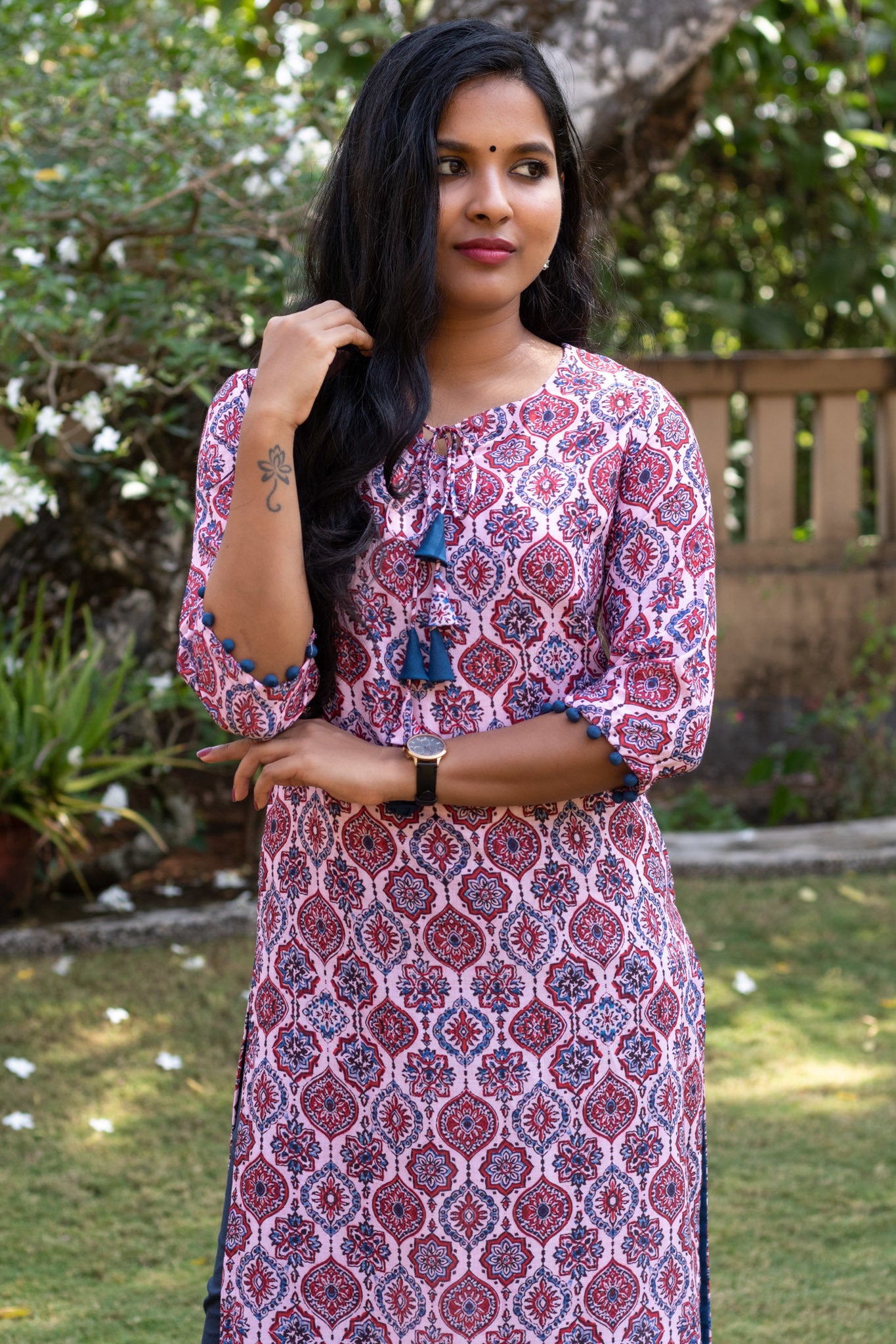 Light Pink with Blue & Maroon Ajrakh Kurta