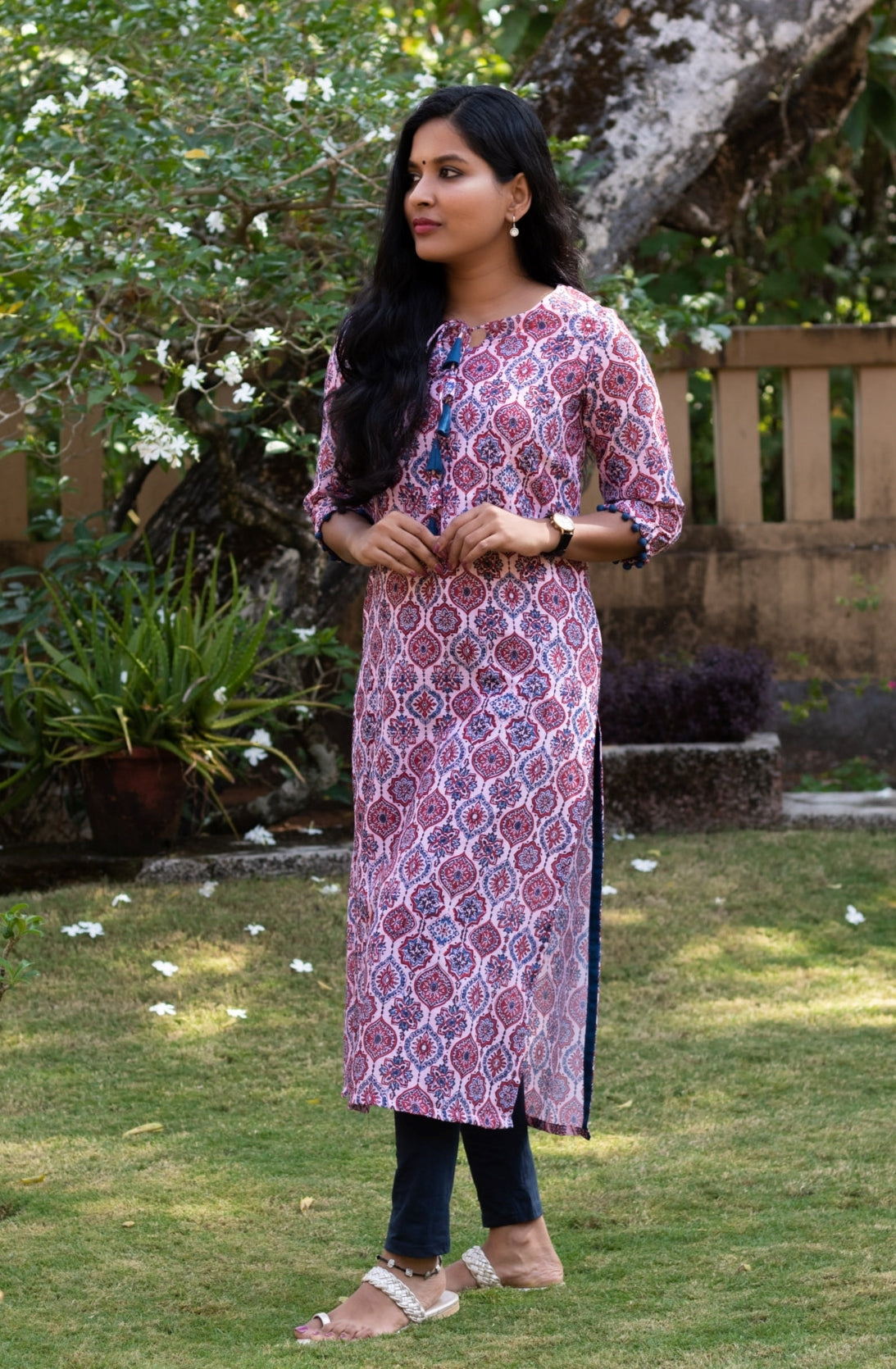 Light Pink with Blue & Maroon Ajrakh Kurta