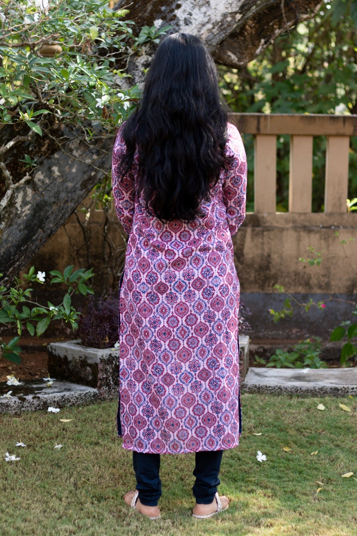 Light Pink with Blue & Maroon Ajrakh Kurta
