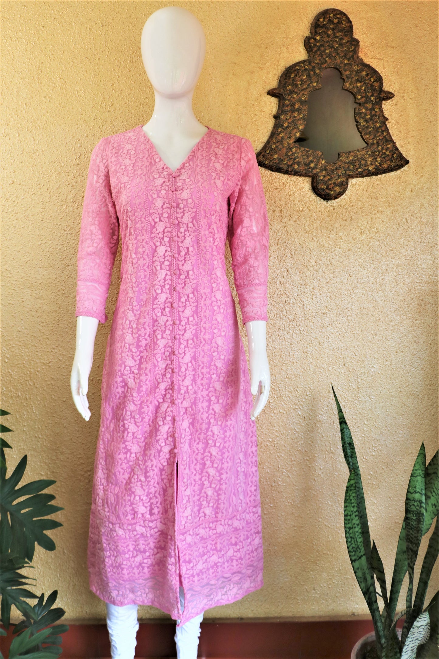 Pink Georgette Chikankari Kurta