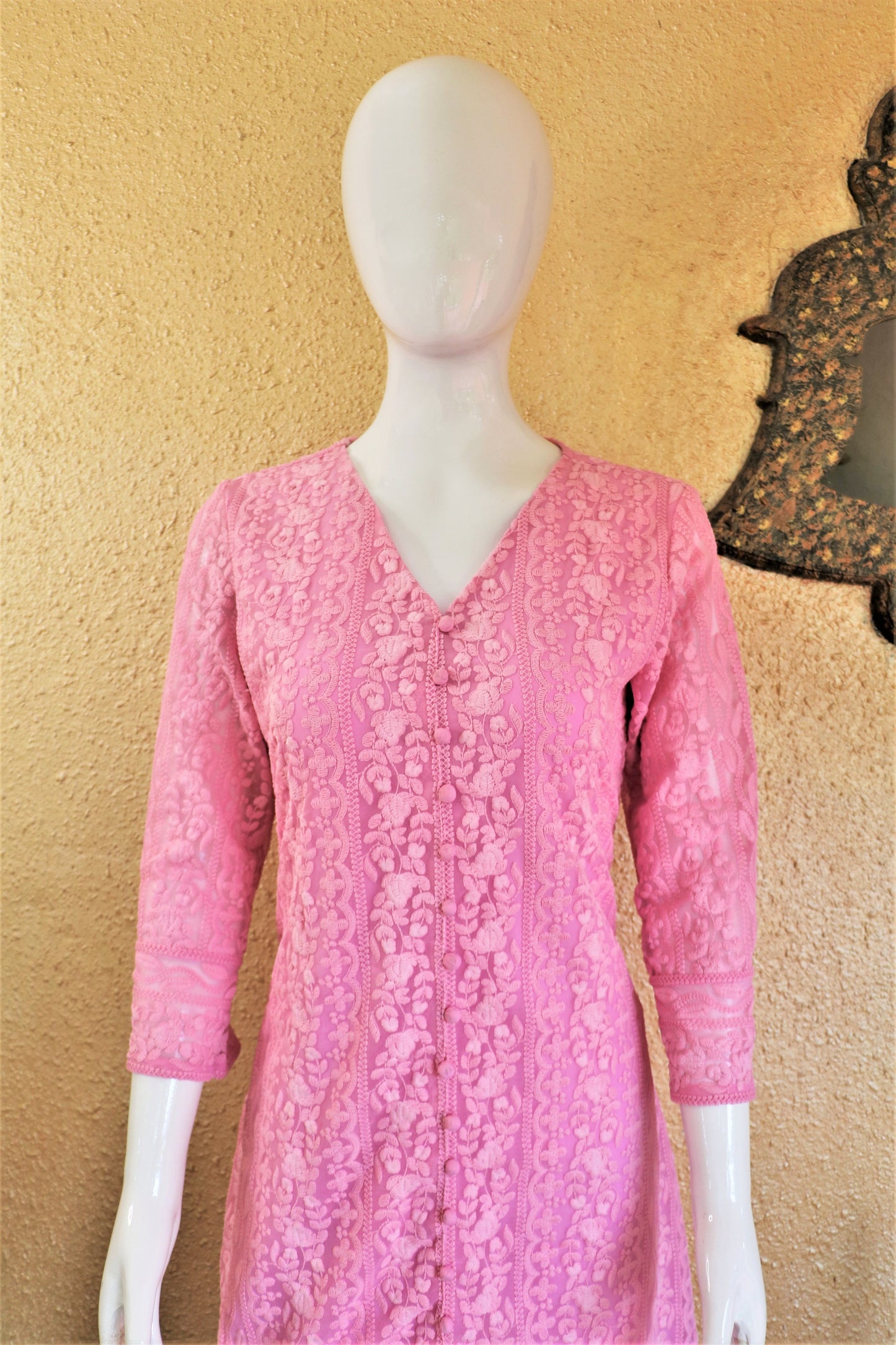 Pink Georgette Chikankari Kurta