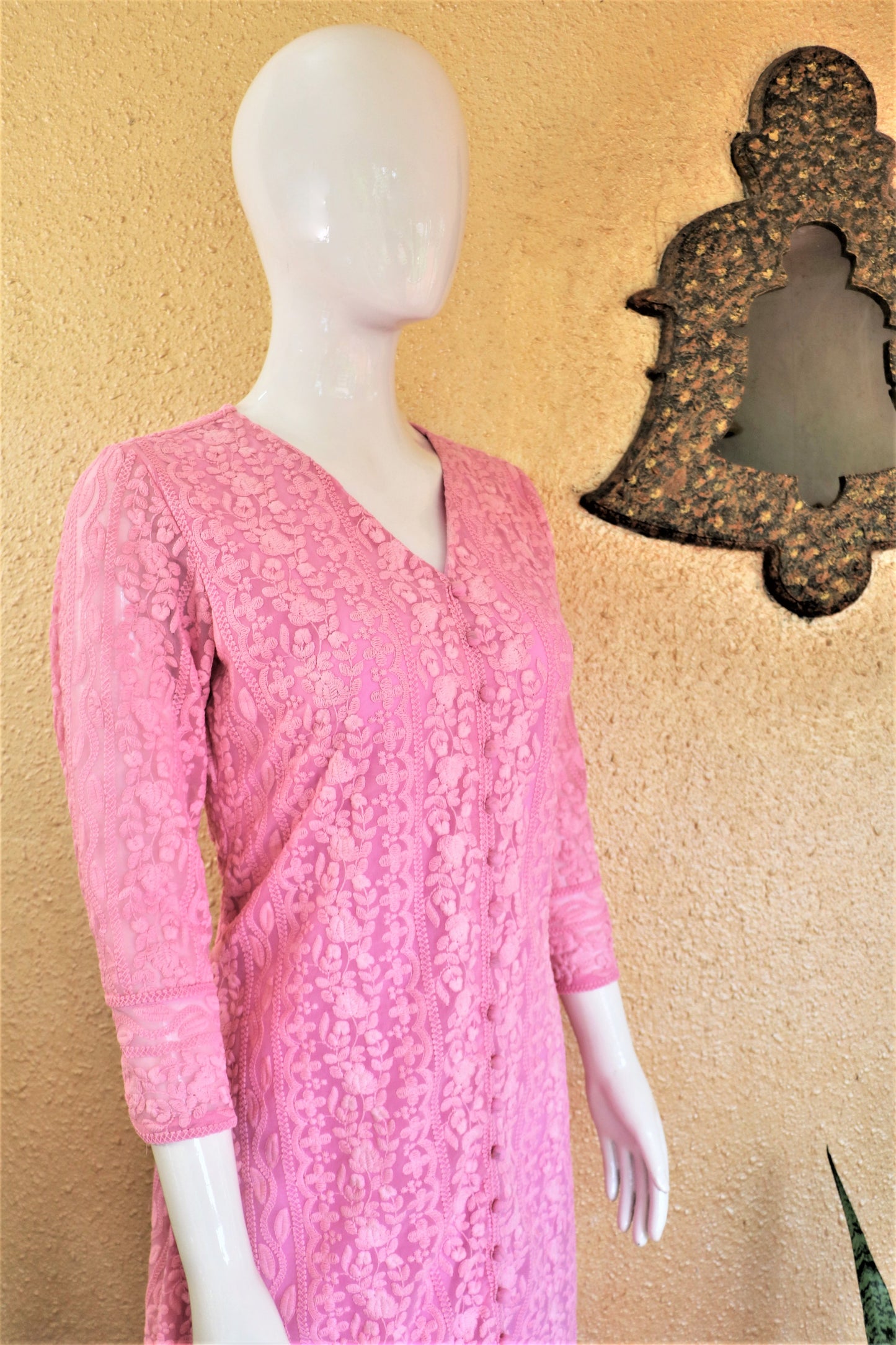 Pink Georgette Chikankari Kurta