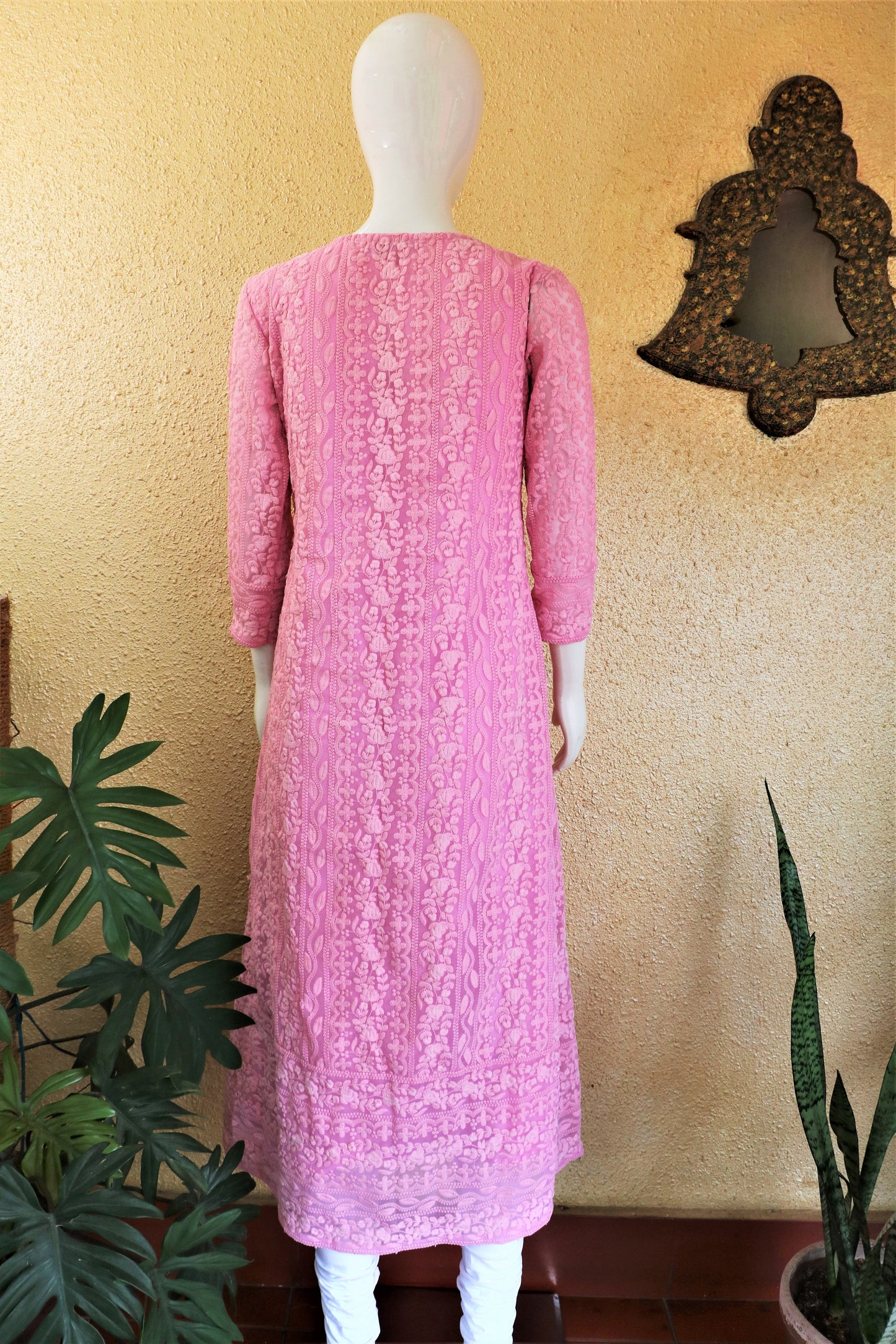 Pink Georgette Chikankari Kurta