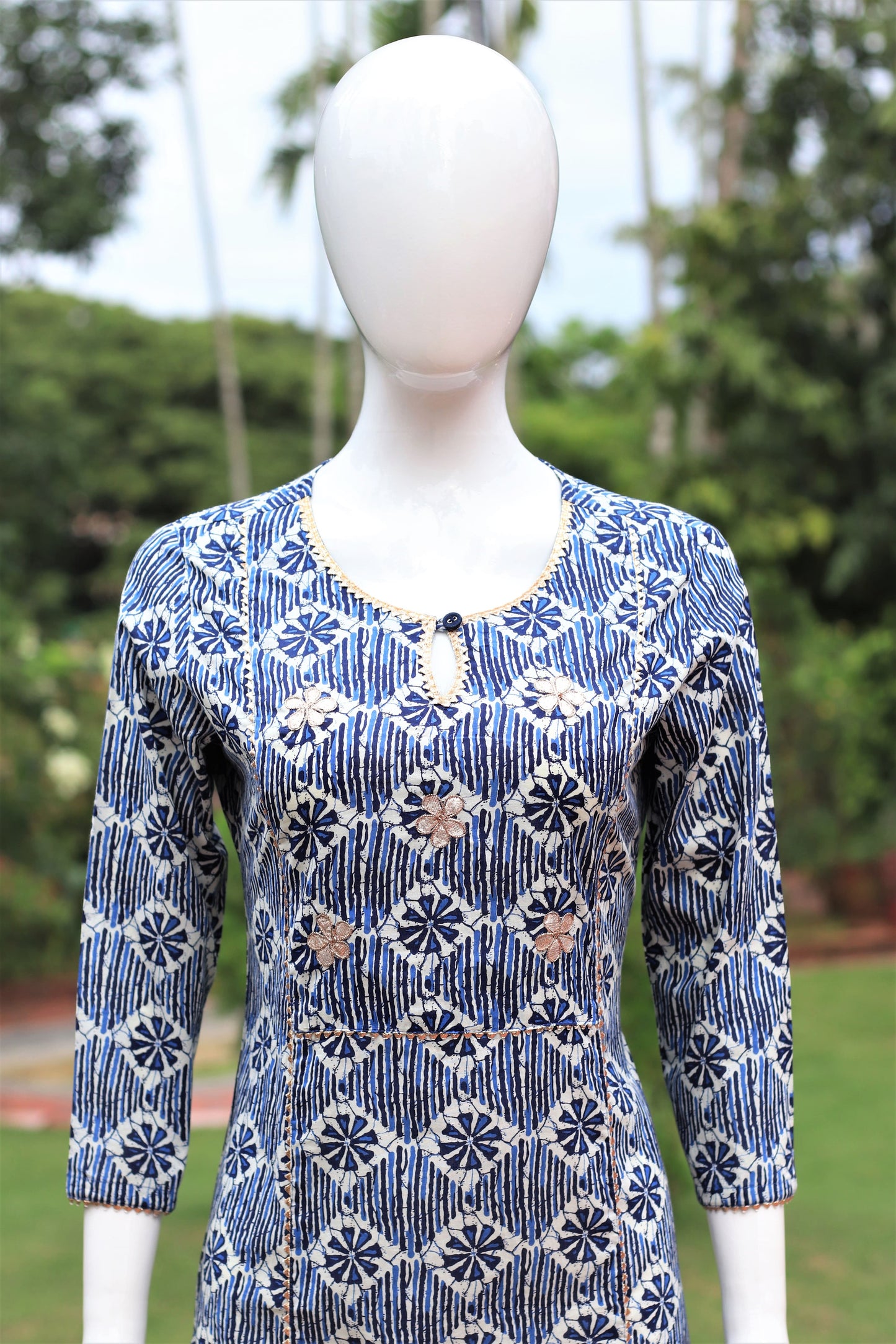 Blue Floral Block Printed Kurta