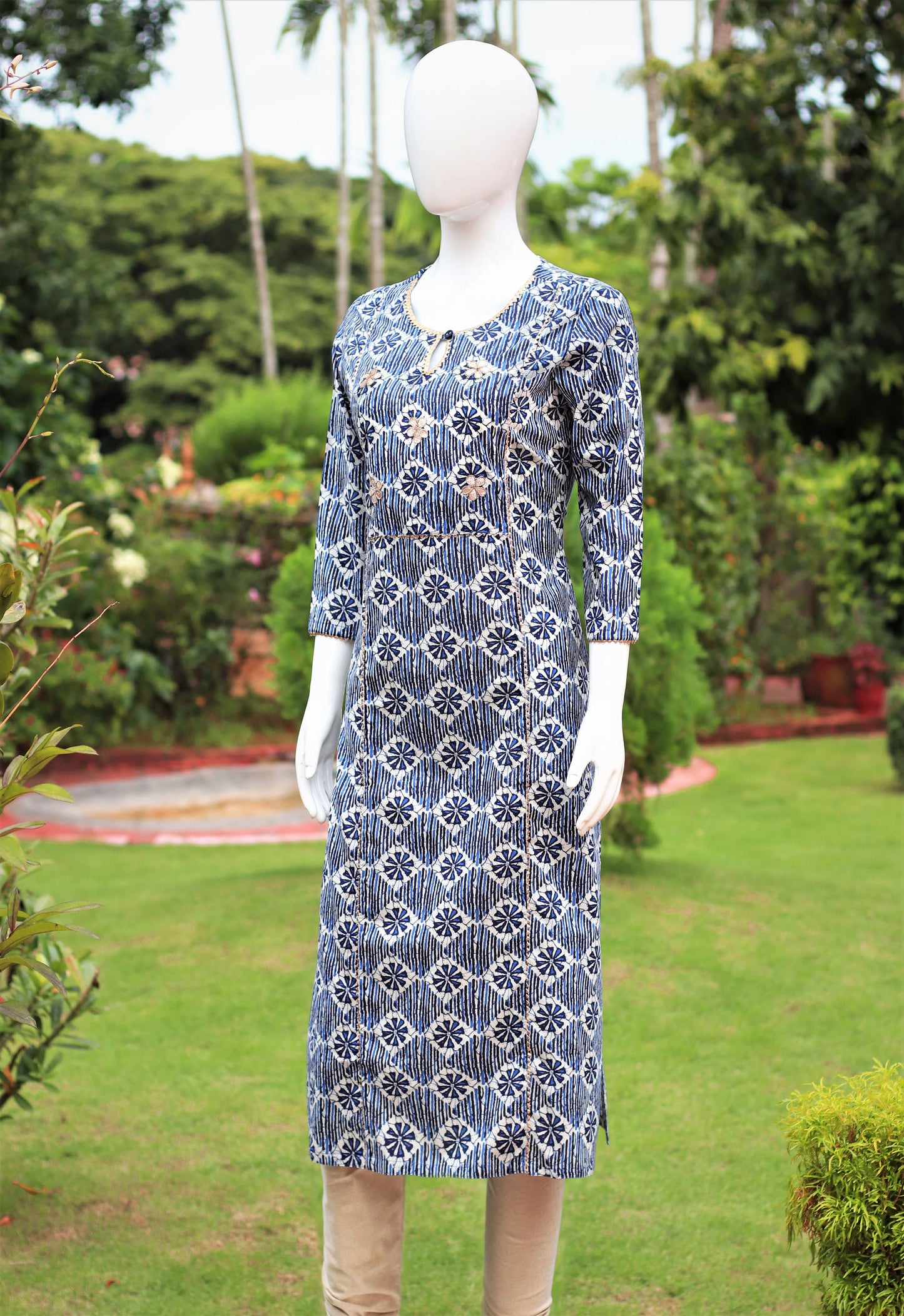 Blue Floral Block Printed Kurta