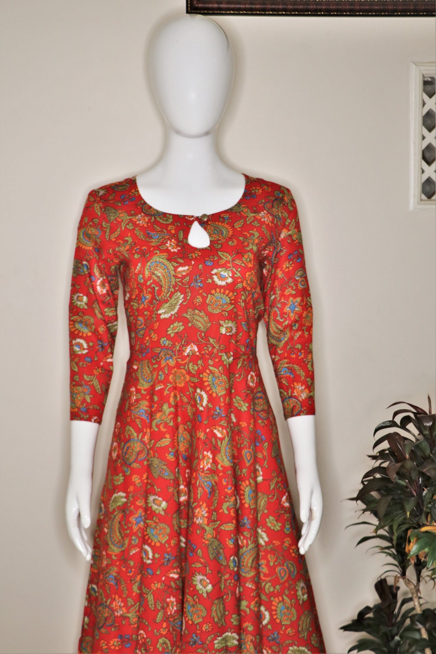 Red Block Printed Anarkali