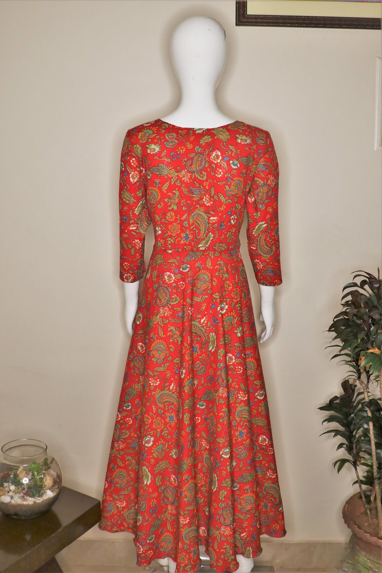 Red Block Printed Anarkali