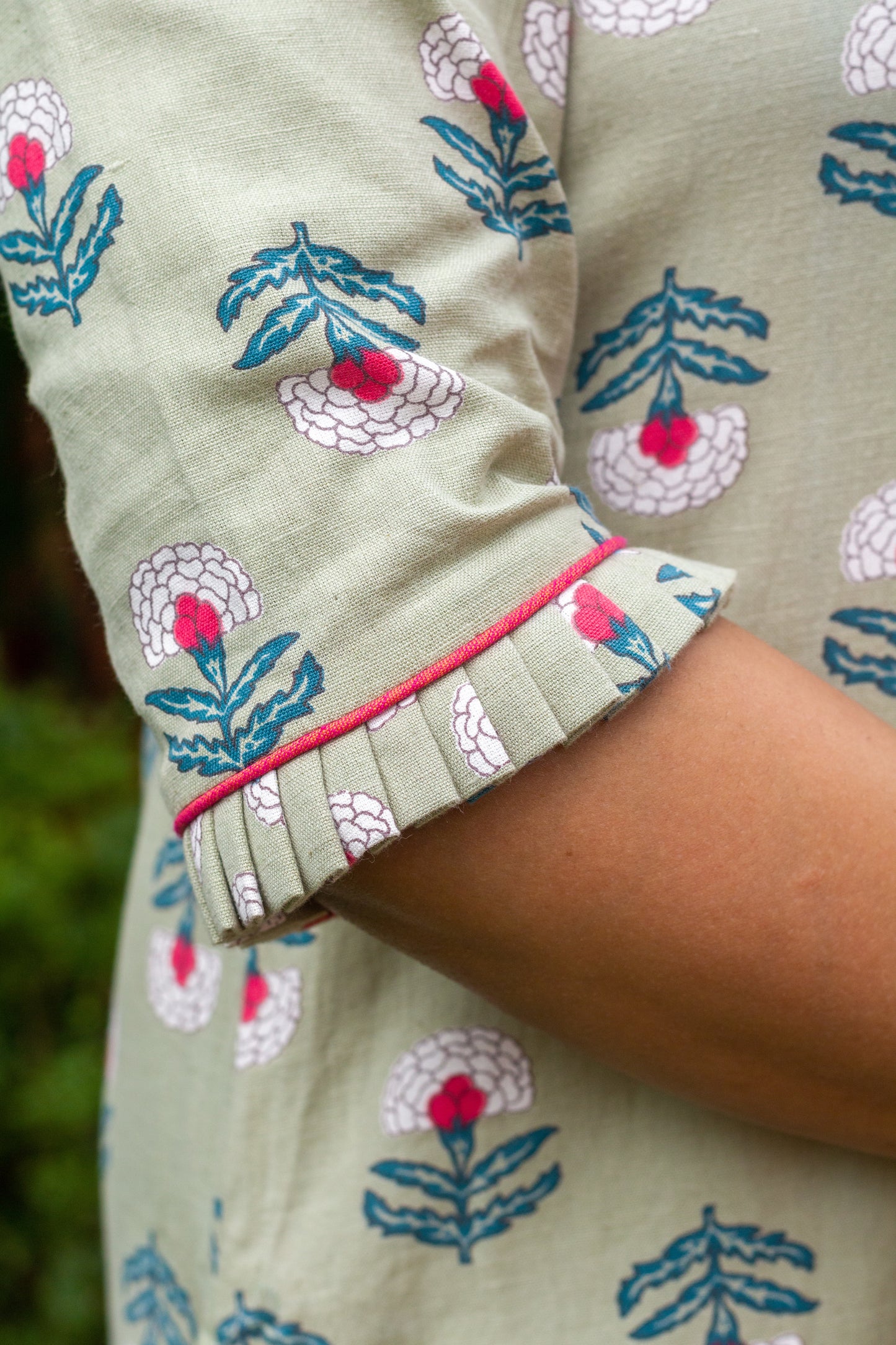 Sage Green with Pink Floral Kurta