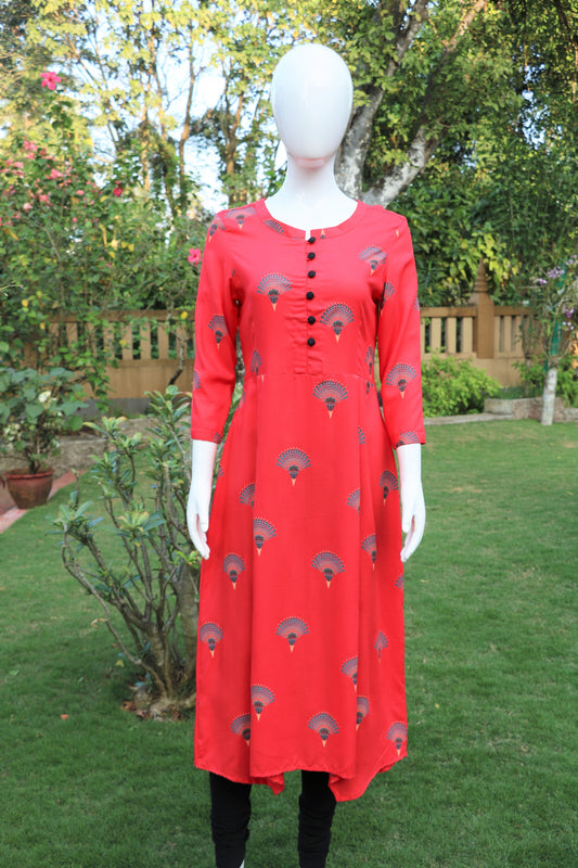 Tomato Pink High Low Kurta