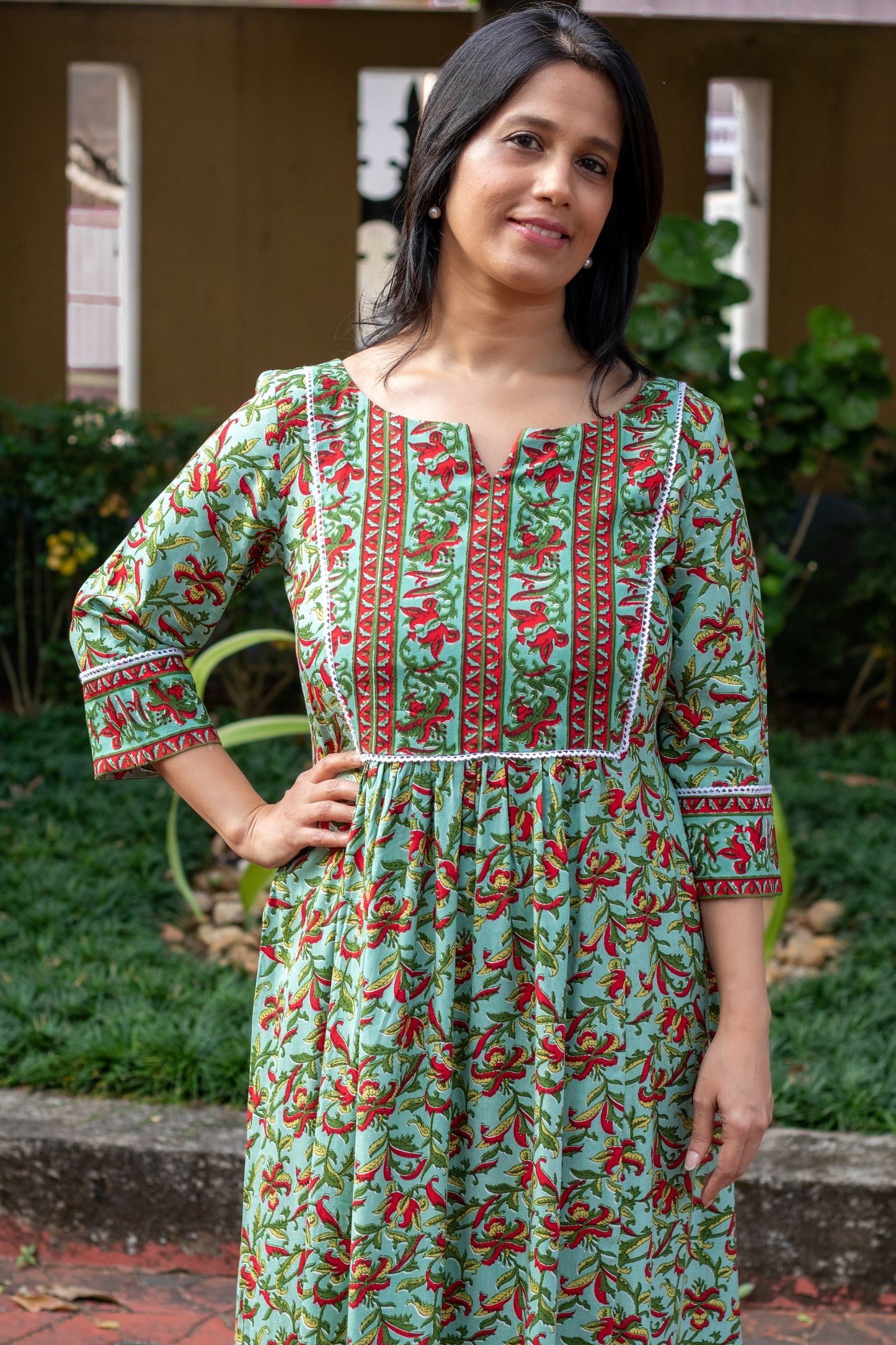 Turquoise & Red Kurta Cum Dress