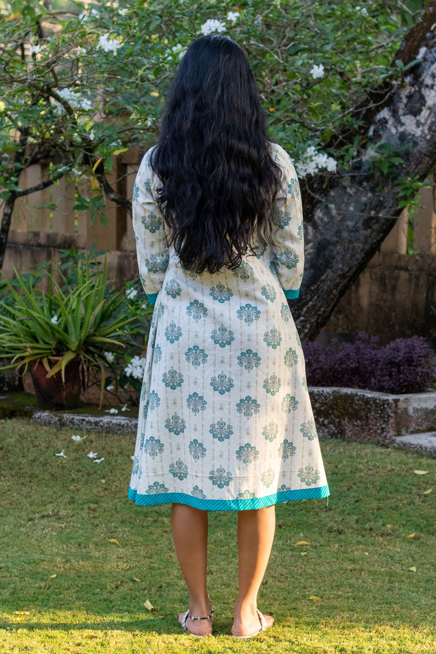 White & Blue A-Line Dress