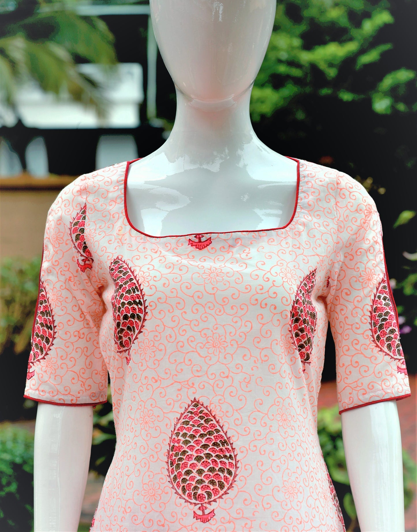 White & Pink A-Line Low High Kurta