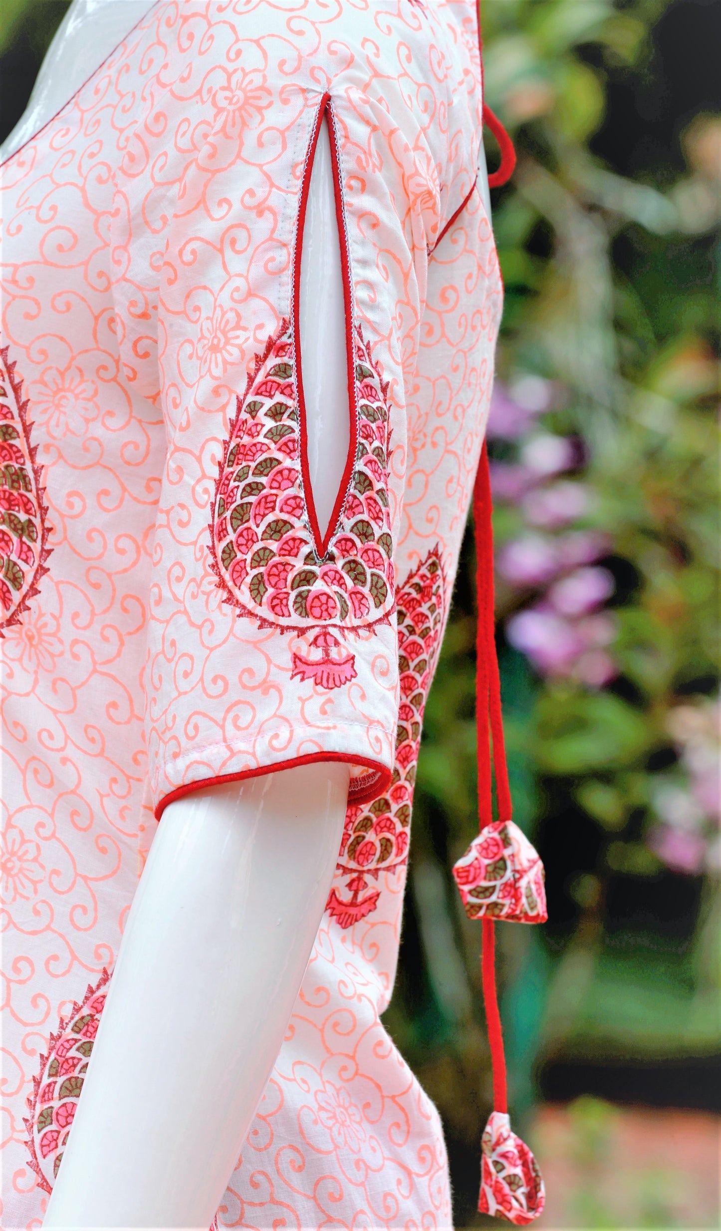 White & Pink A-Line Low High Kurta