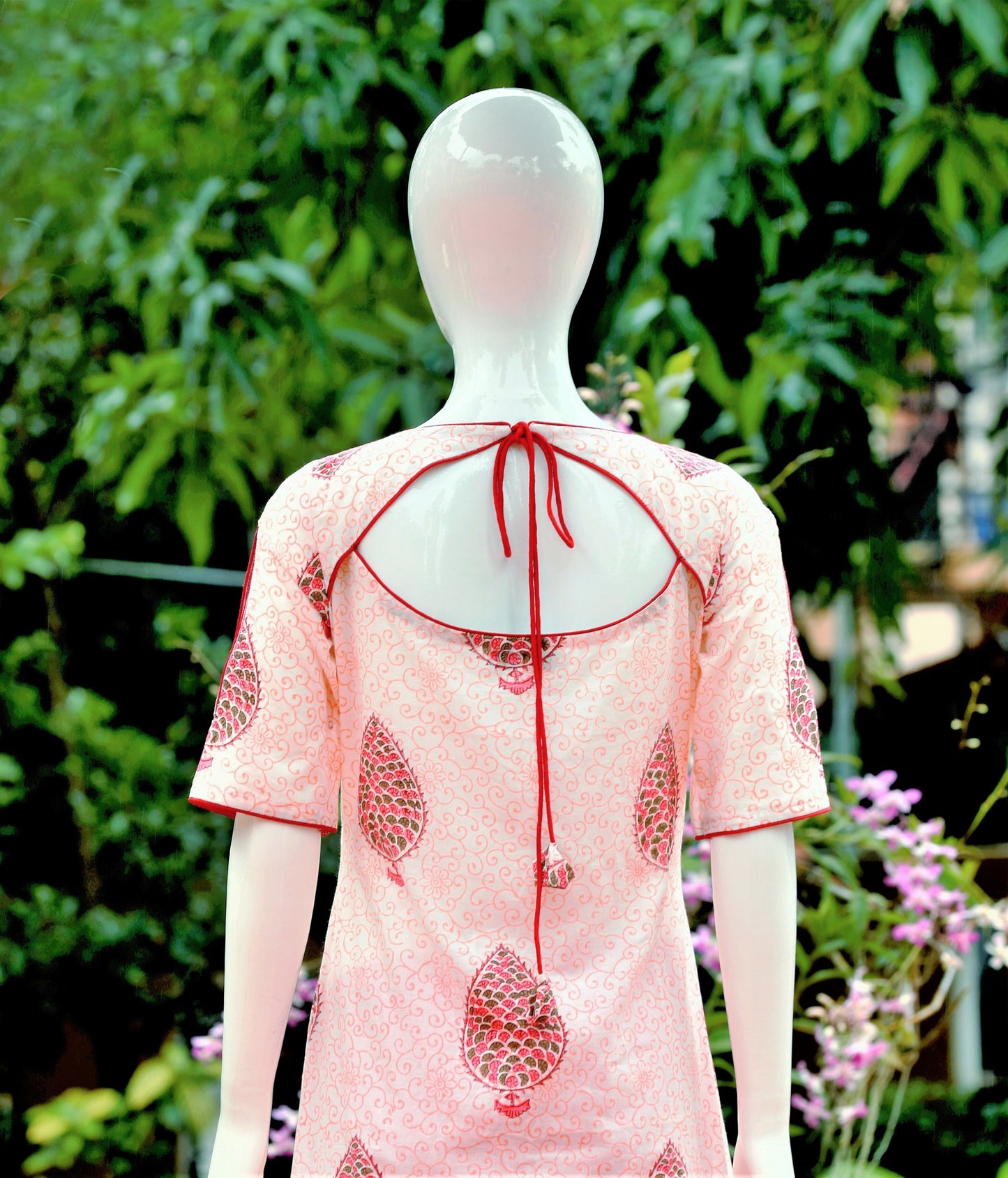 White & Pink A-Line Low High Kurta