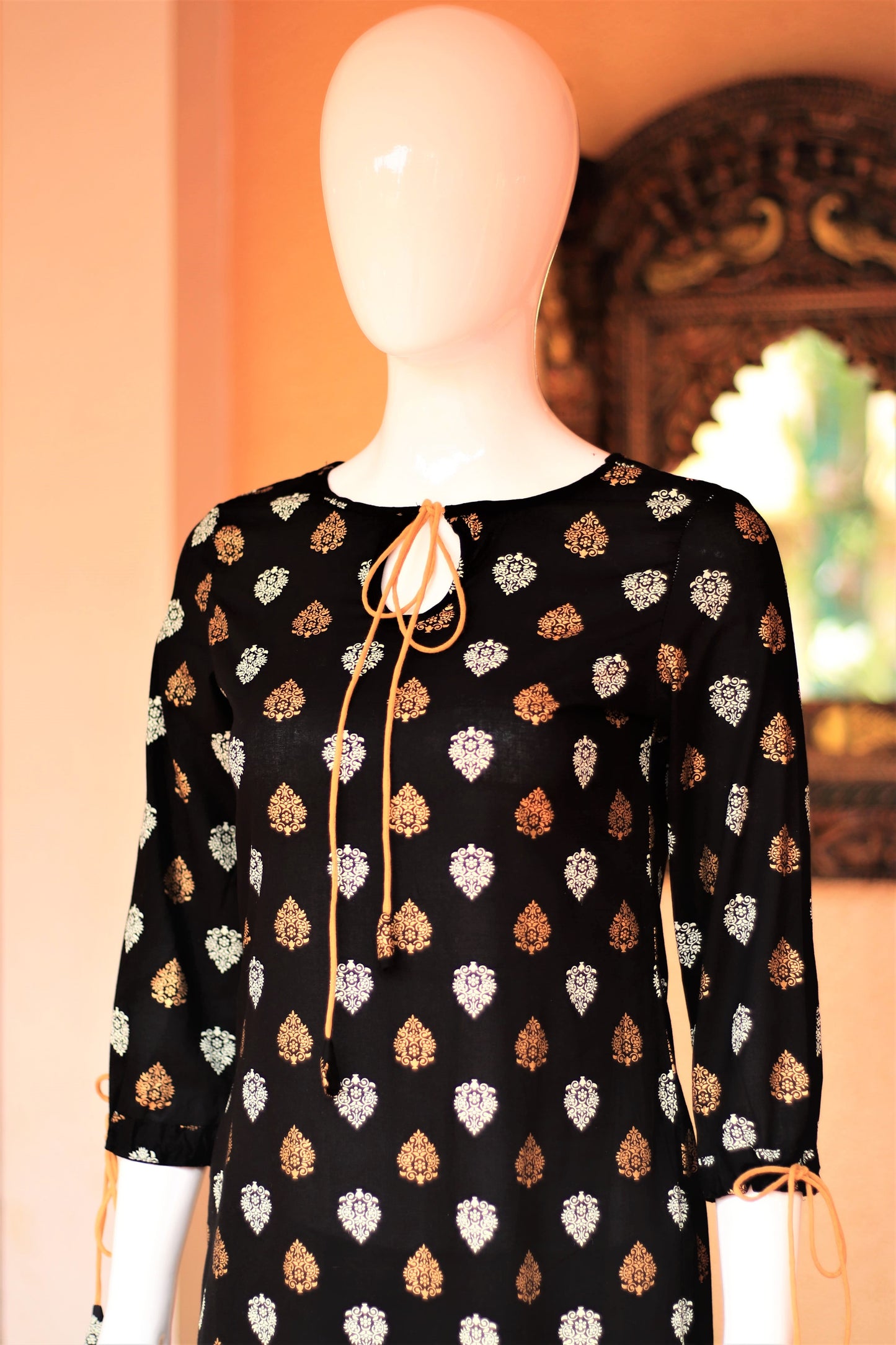 Black Foil Print Long Kurta
