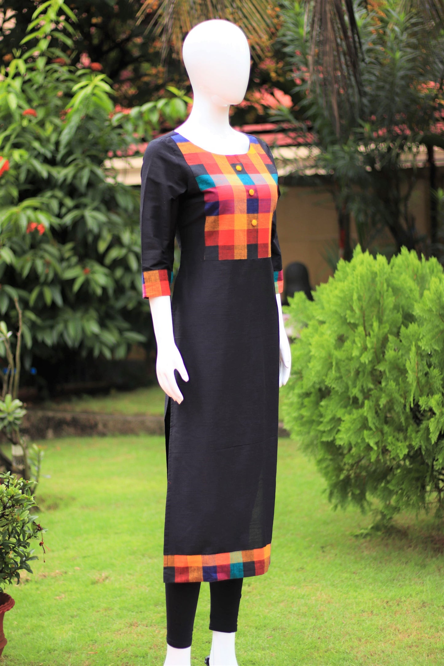 Black Kurta with Madras Checks