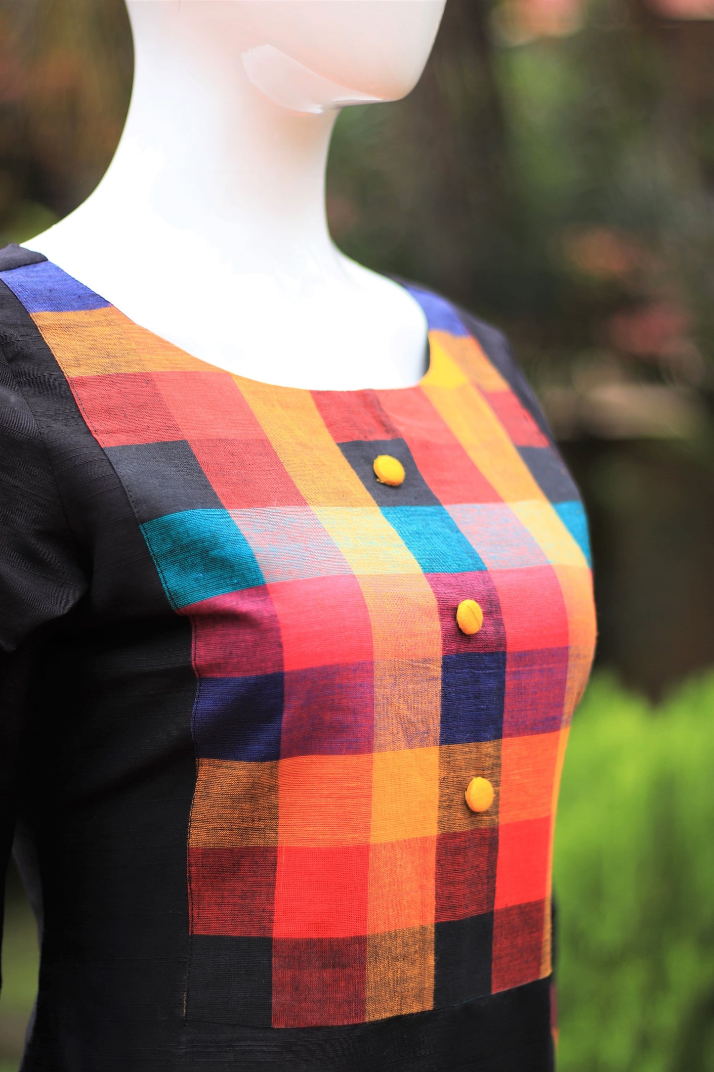 Black Kurta with Madras Checks